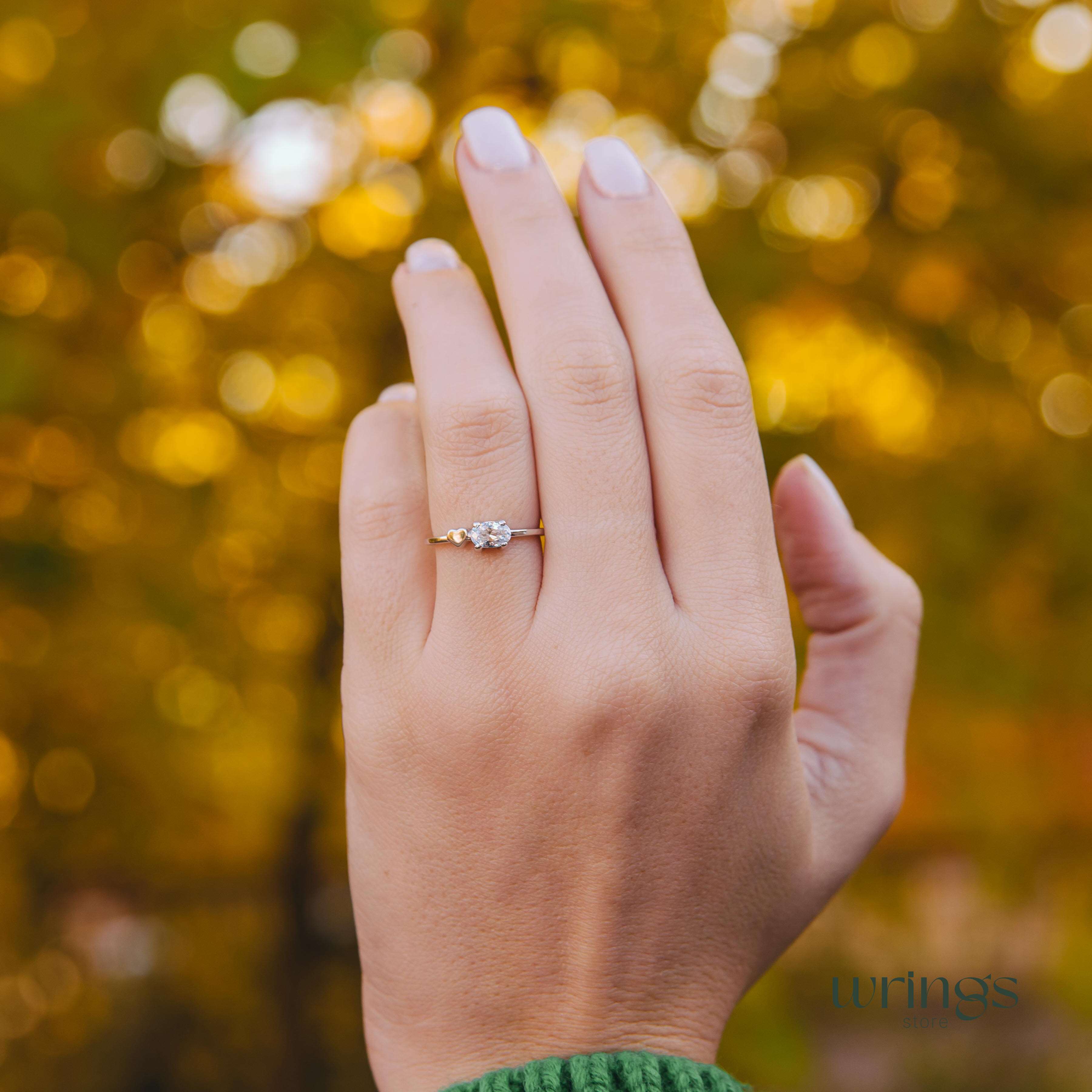 Oval White Cubic Zirconia Silver Engagement Ring & Heart