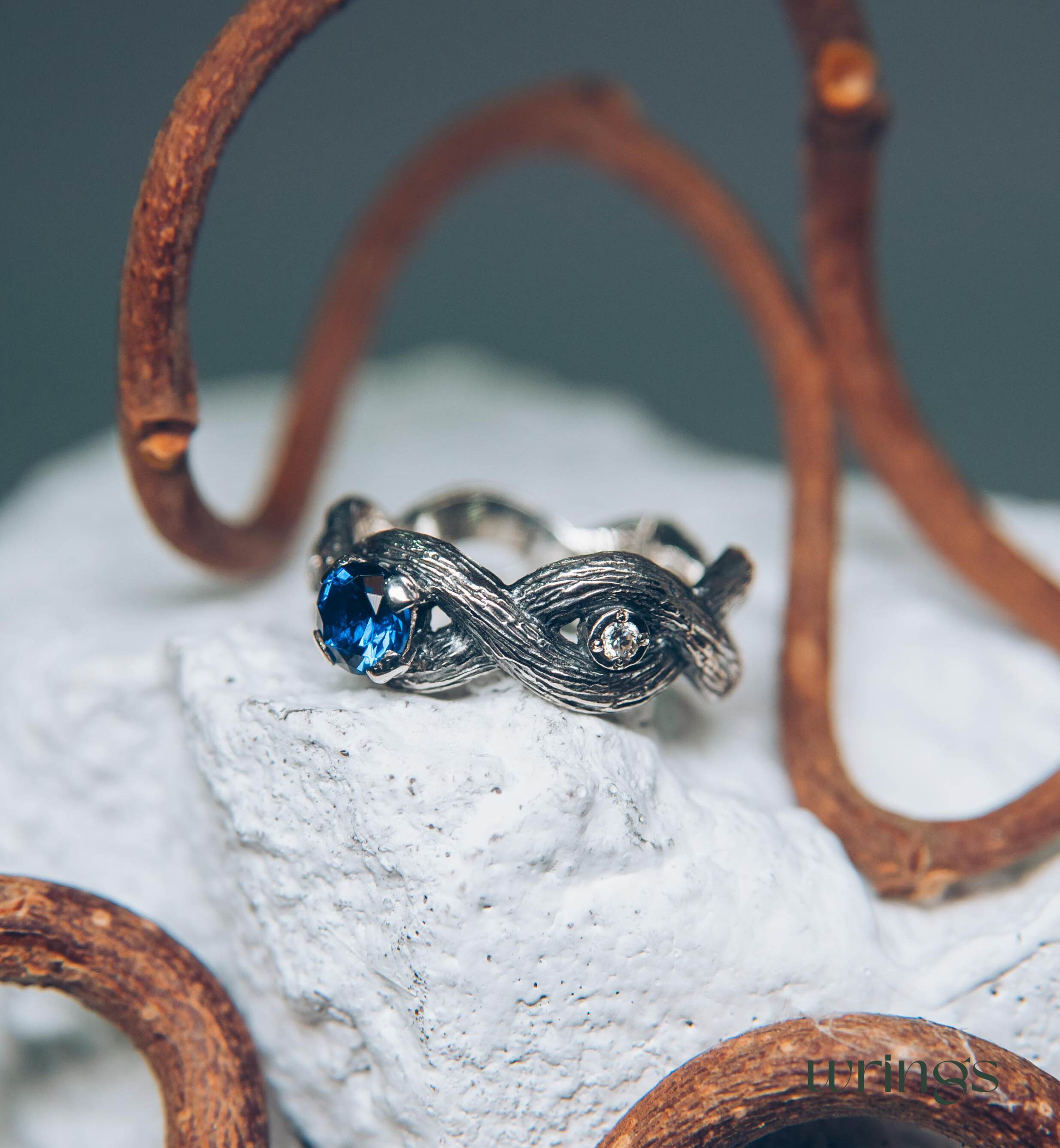 Sapphire Infinity Engagement Ring for Her — Solid Silver scrollwork