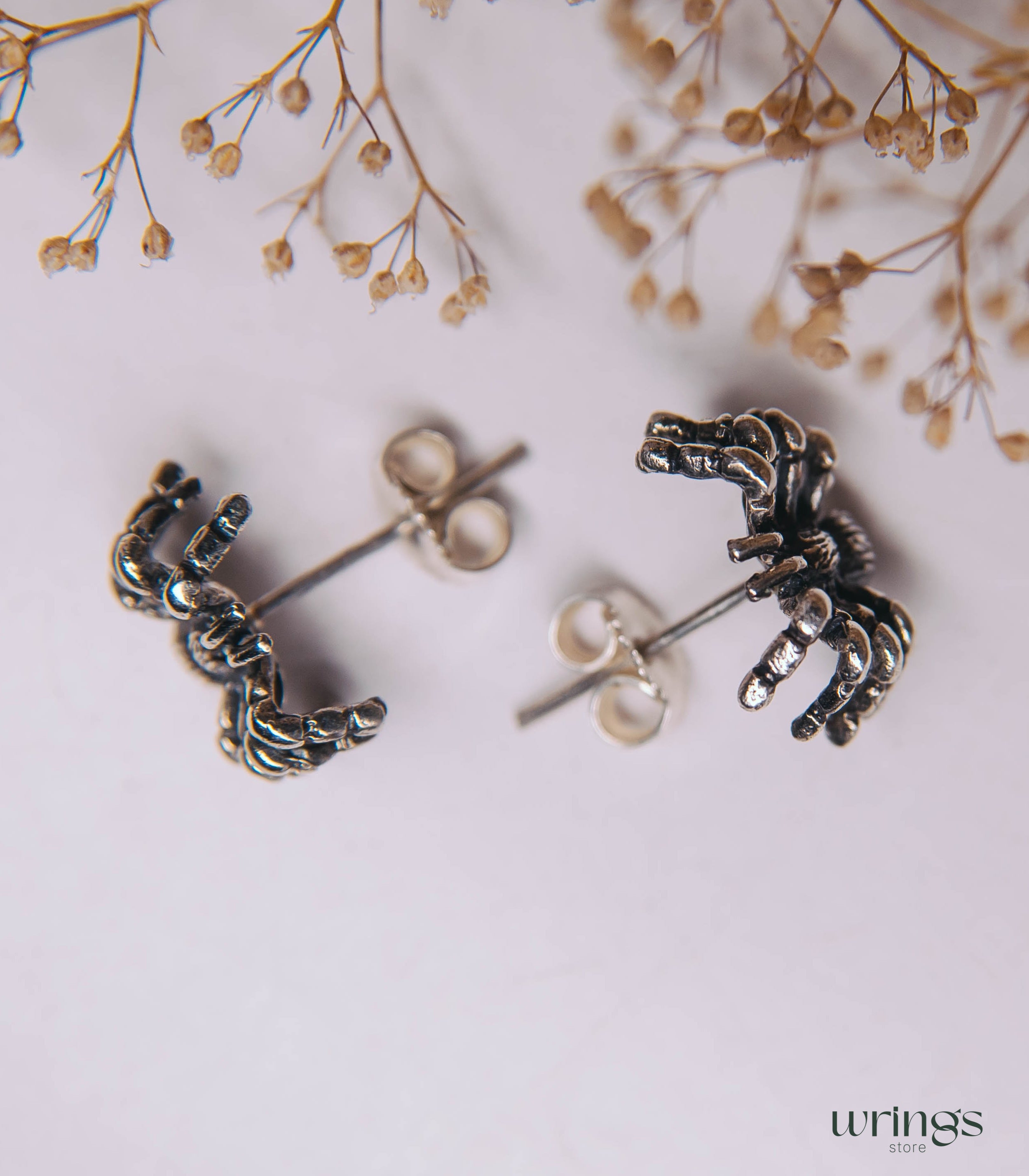 Tarantula Spider Earrings Stud Silver Gothic Style