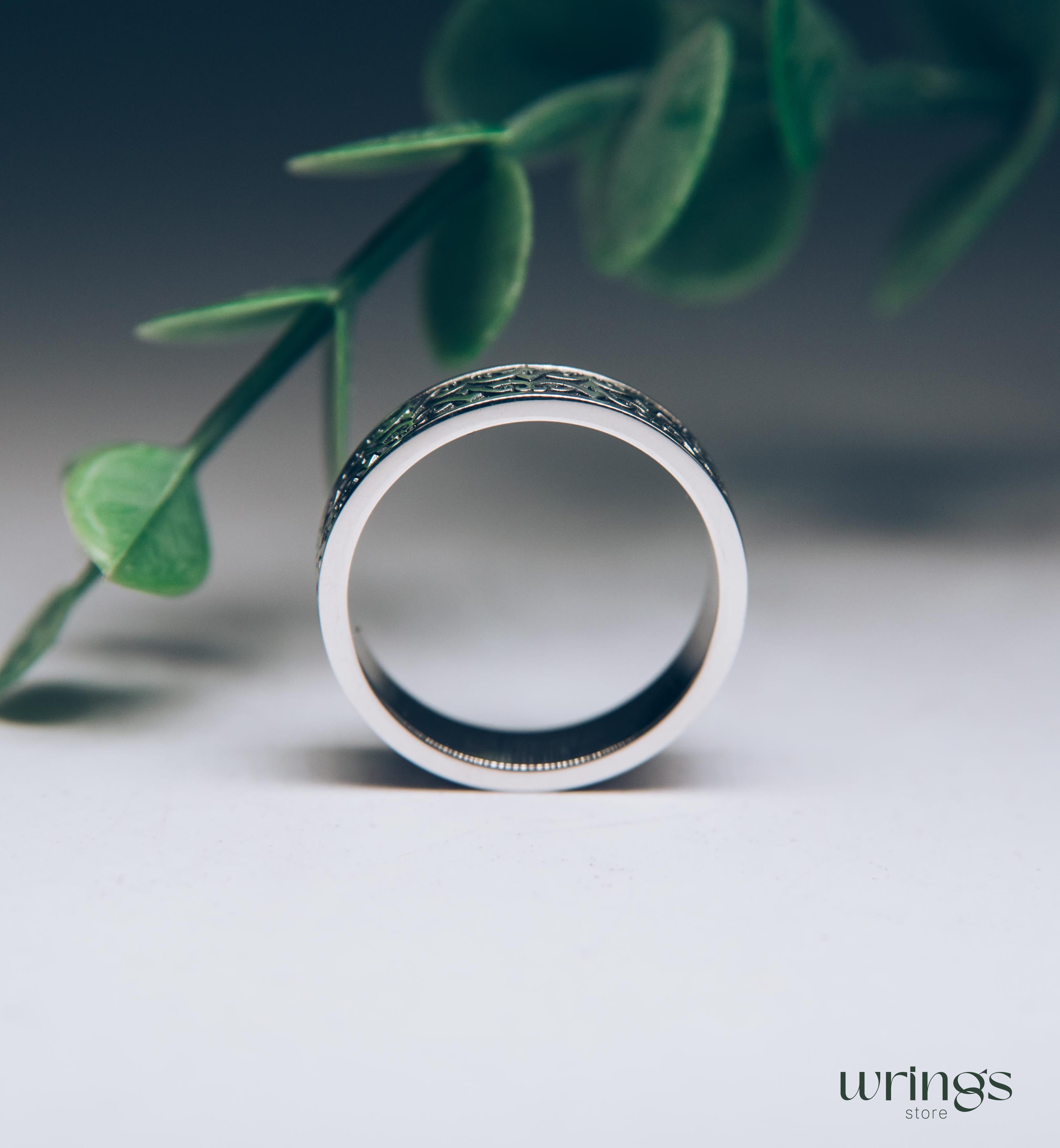 Engraved Viking Design Wedding Band Sterling Silver