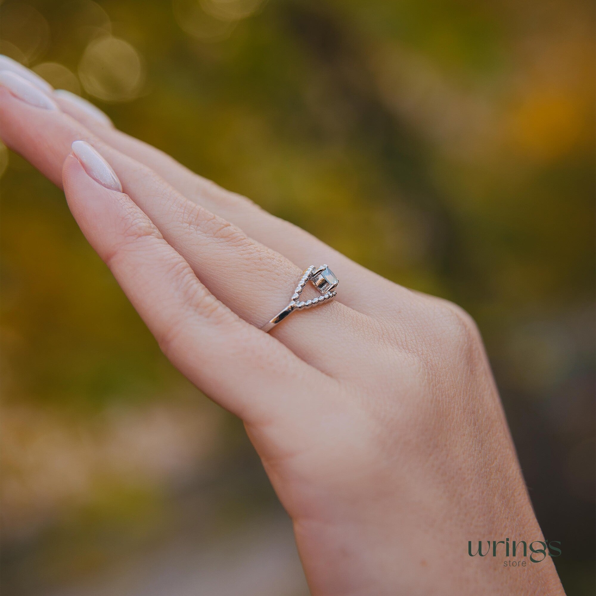 Round Moonstone White Evil Eye Engagement Ring Silver