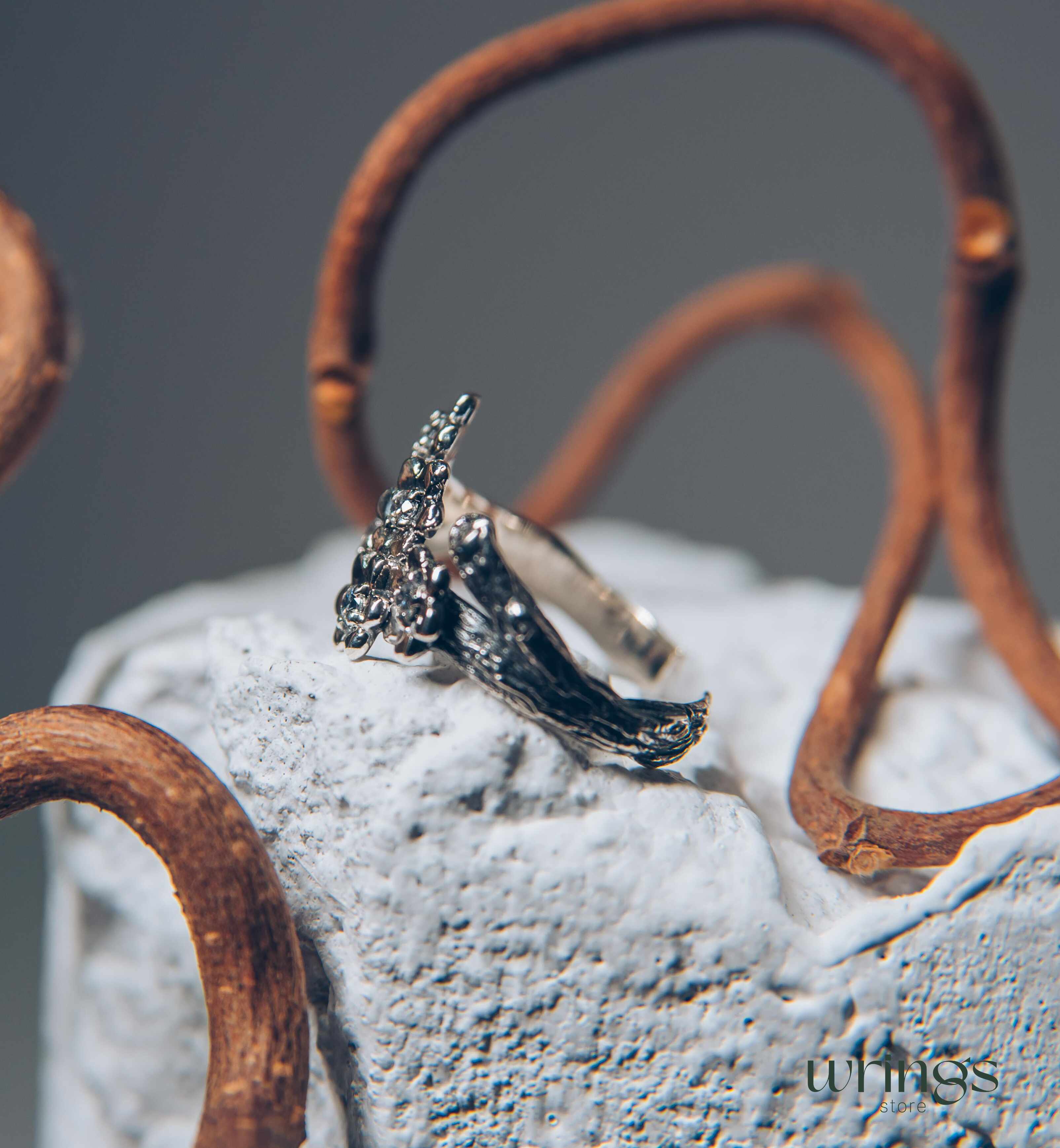 Flowers on a Twig Unique Silver Floral Ring