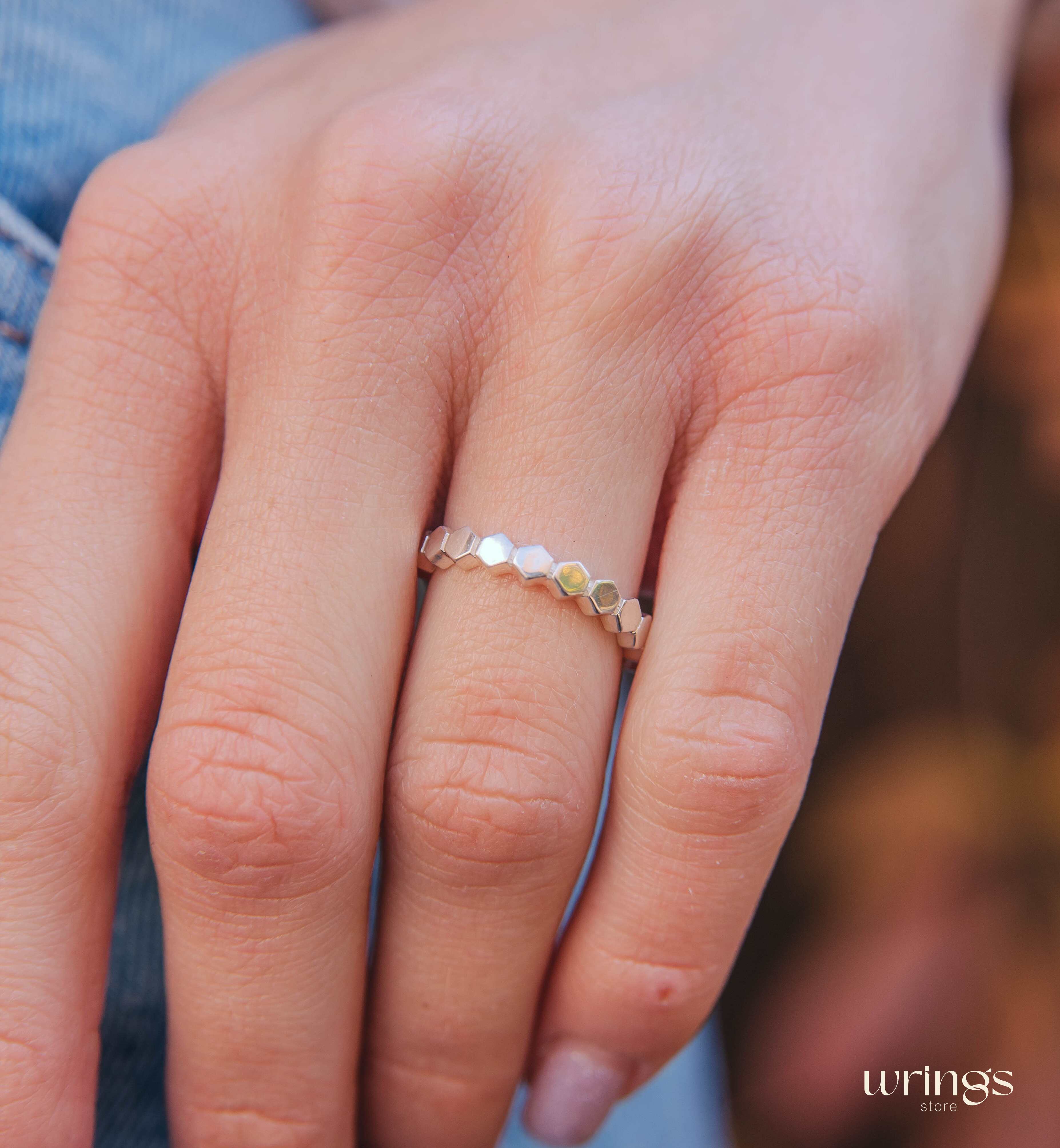 Pretty Honeycomb Design Silver Promise Ring