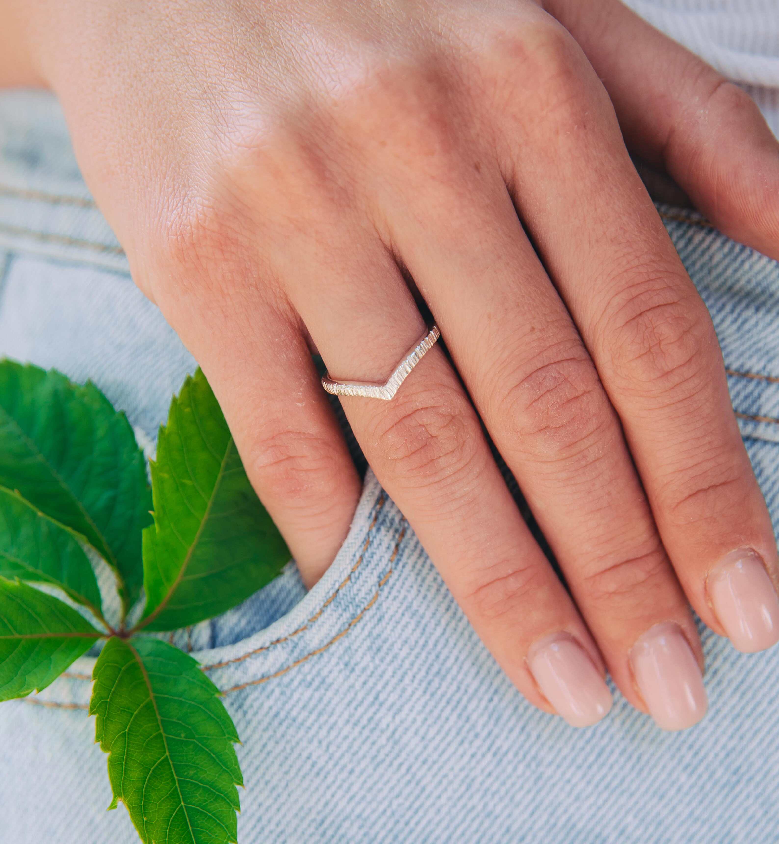 V shaped Promise Ring Cracked Sterling Silver