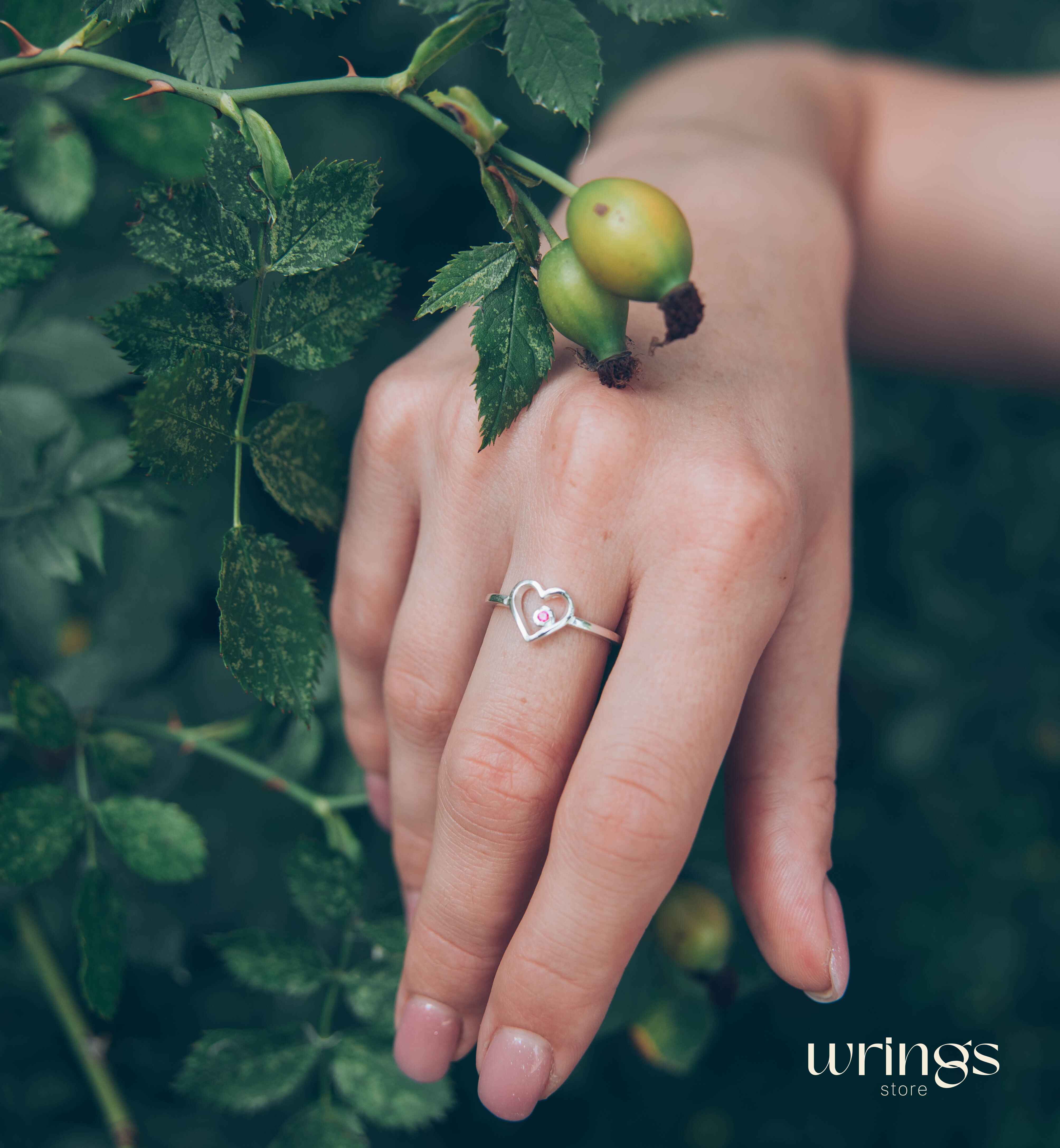 Silver Open Heart with Ruby Promise Ring for Her