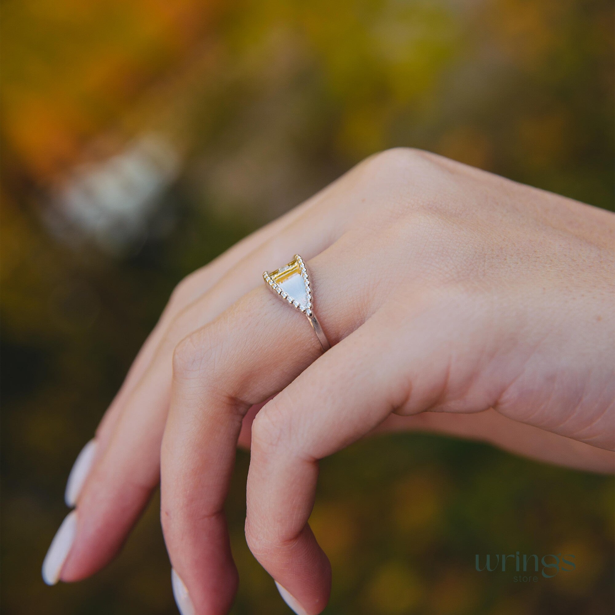 Beaded Silver Spoon Design and CZ Unique Women's Ring