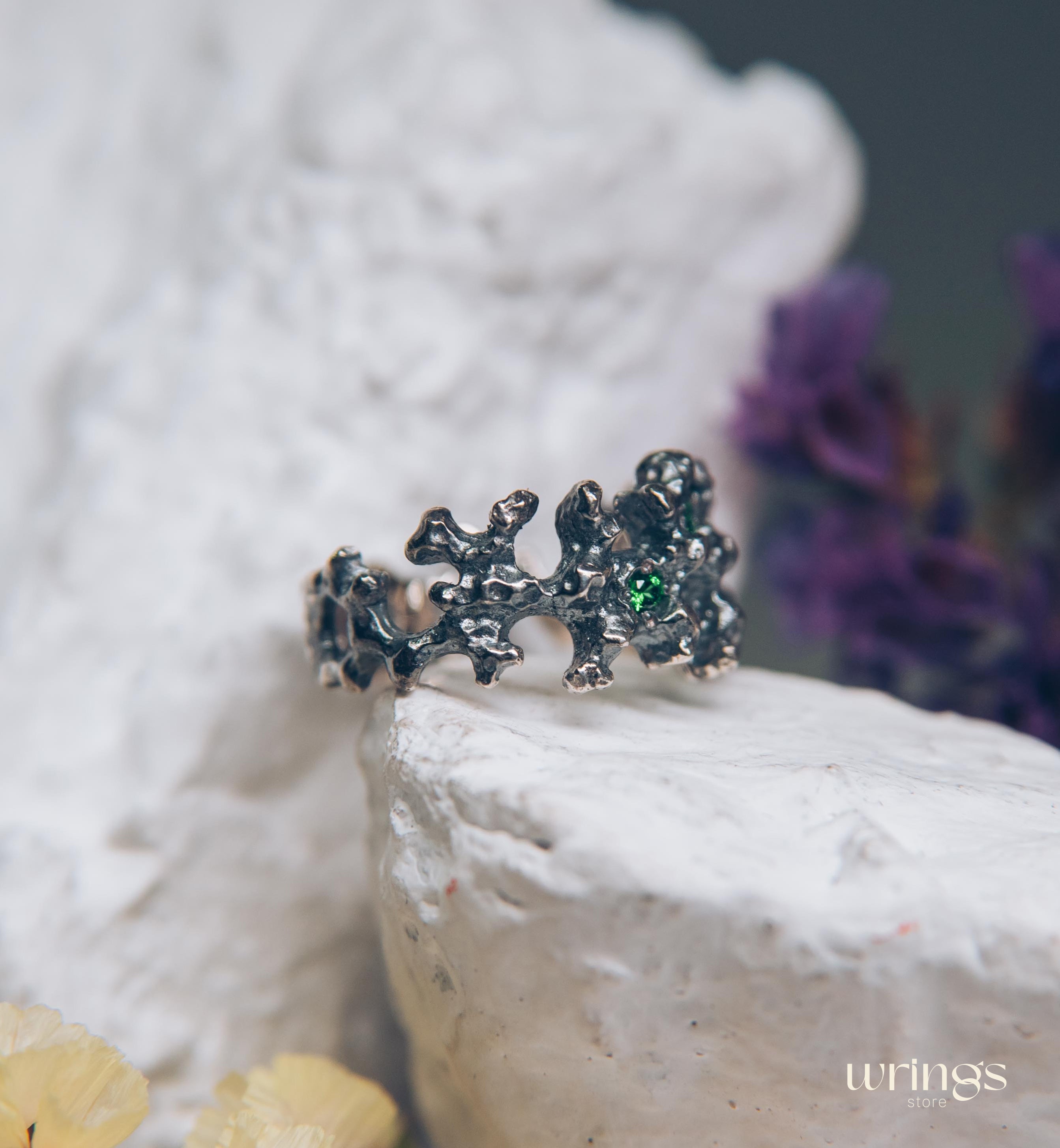 Silver Ocean Coral Ring with Multi Gemstone