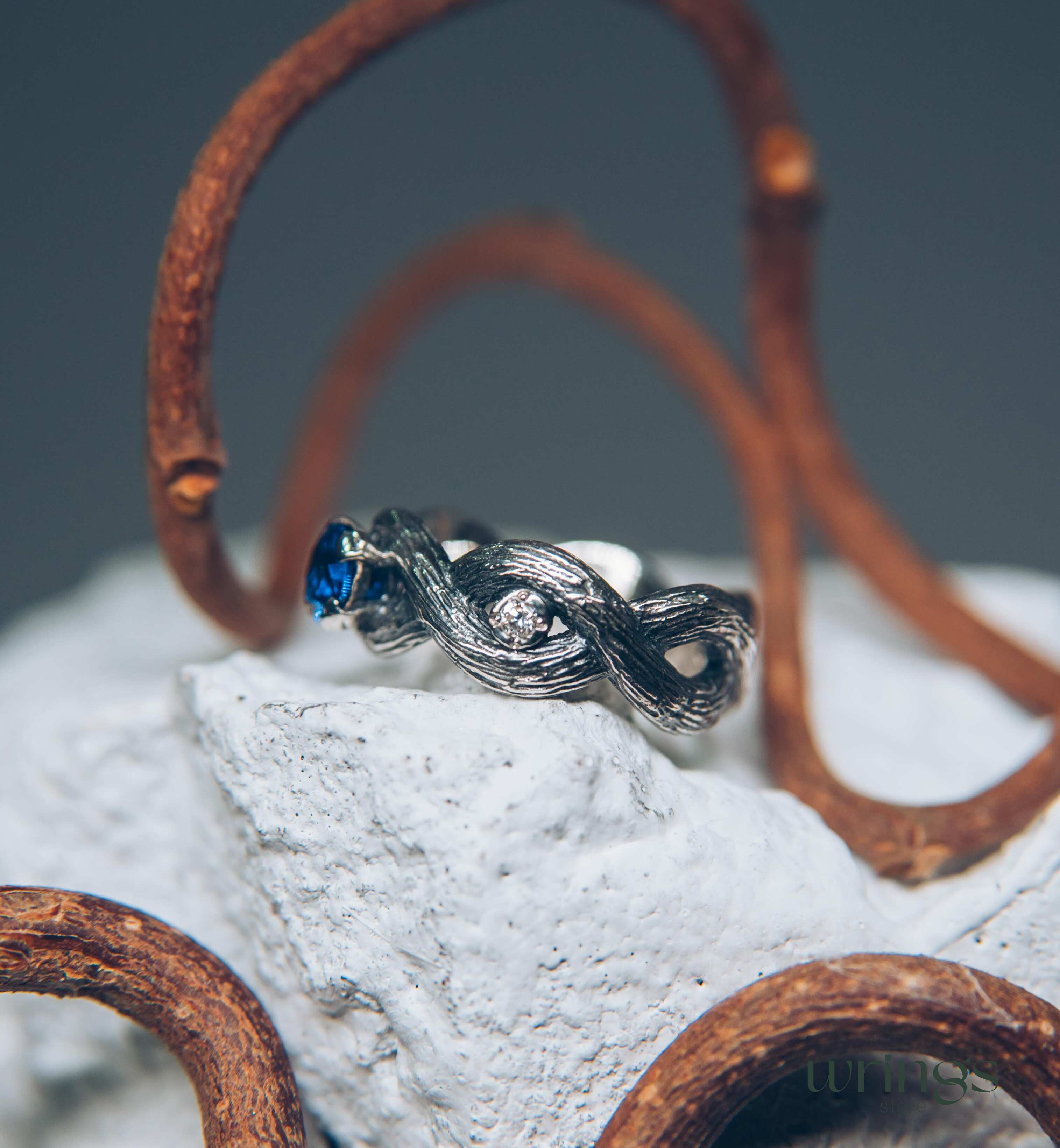 Sapphire Infinity Engagement Ring for Her — Solid Silver scrollwork