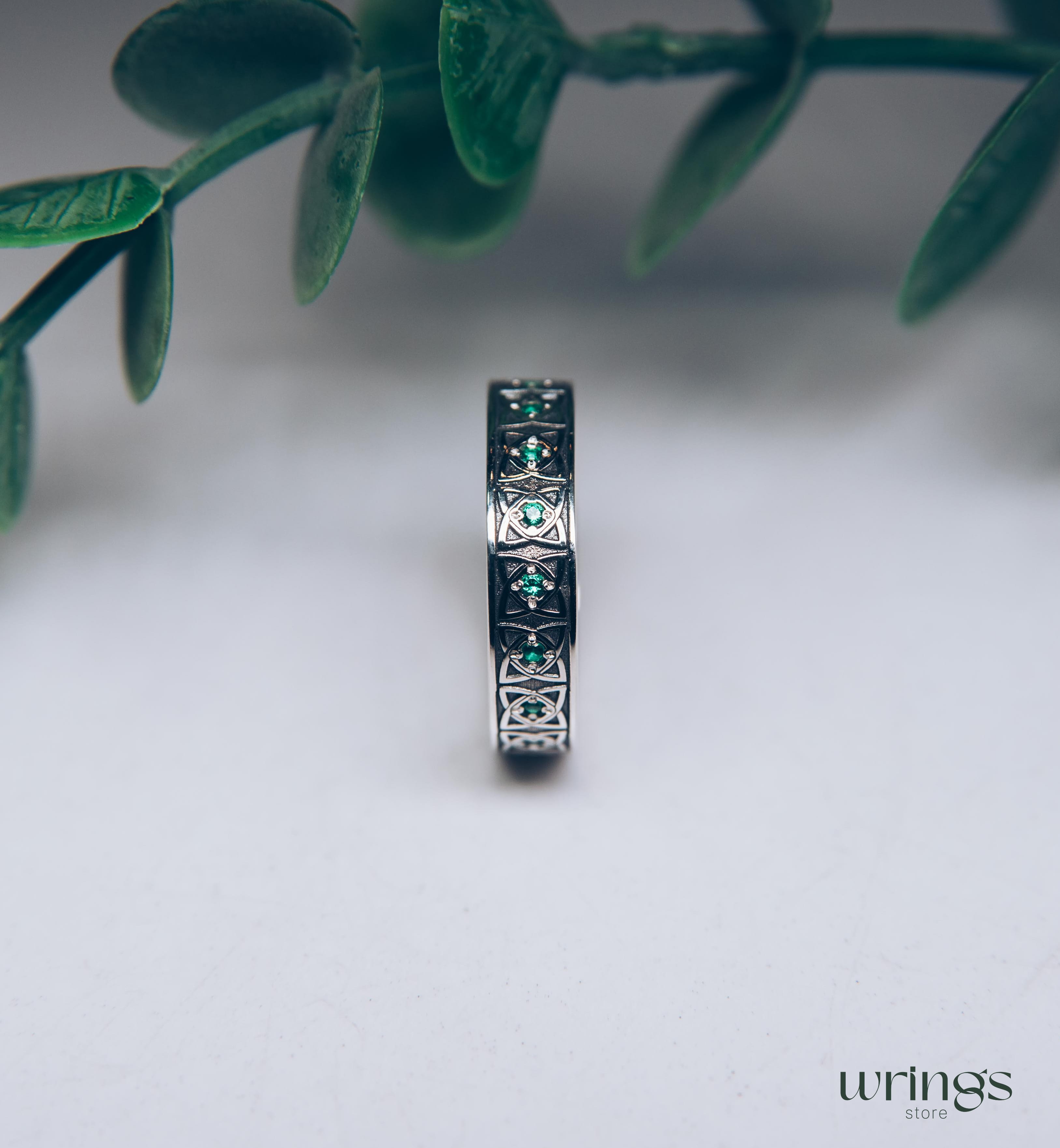 Womens Celtic Ring with Emeralds Multi Stone Silver