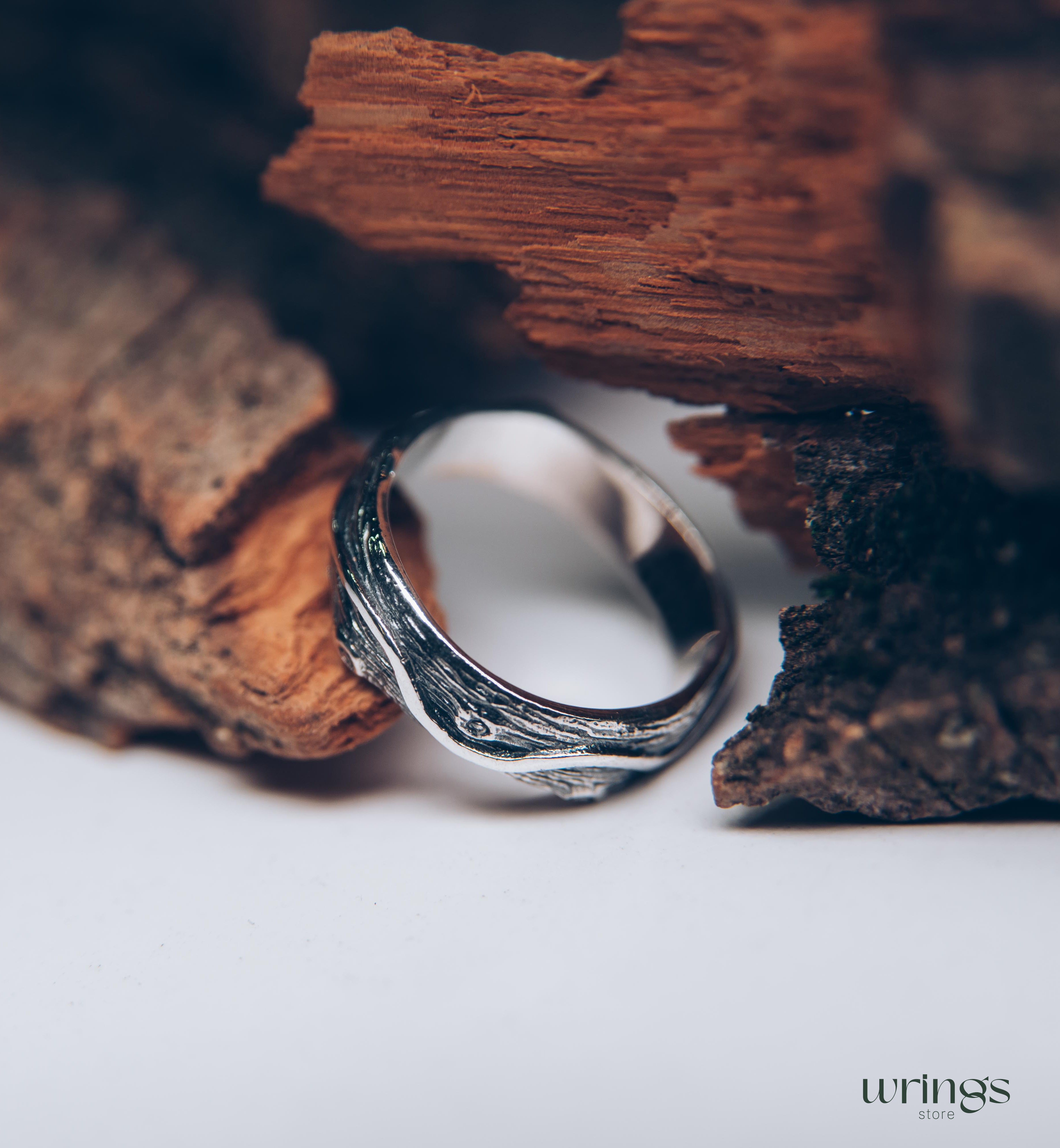 Unique Wavy line & Tree bark Fine Heavy Silver Ring