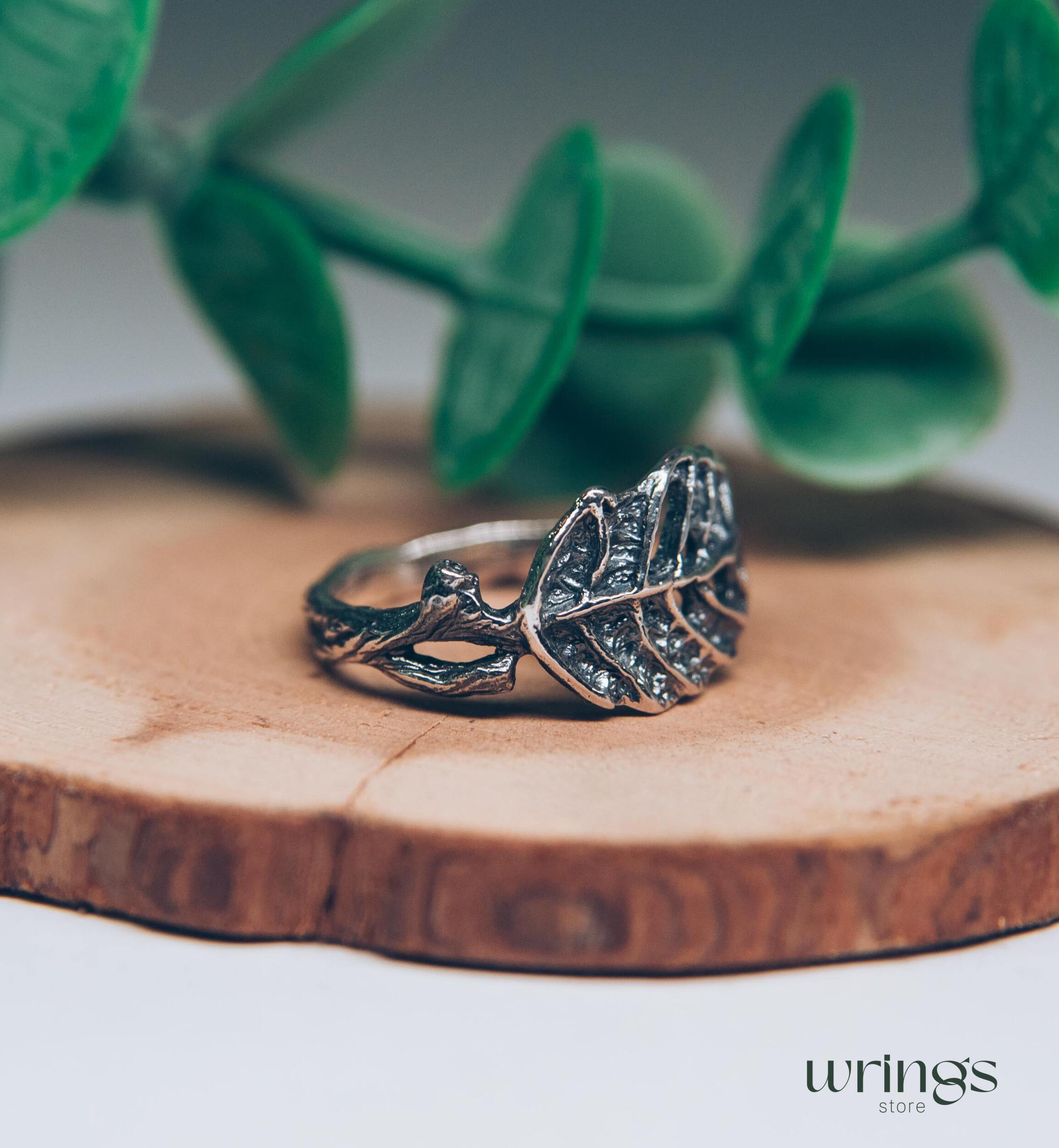 Water in a Wild Leaf Ring in Solid Silver inspired by Nature