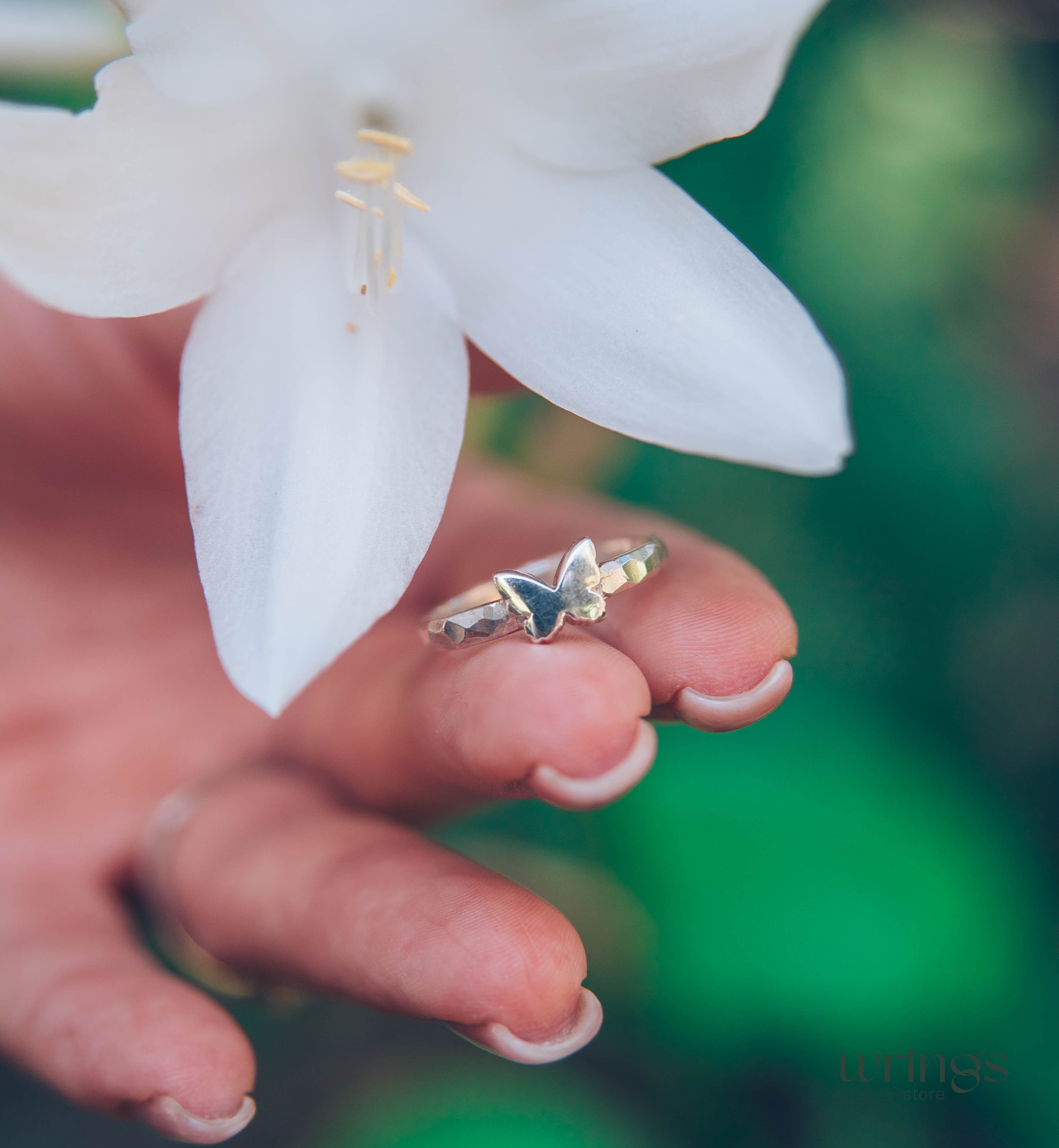 Hammered Silver Butterfly Promise Ring for Women