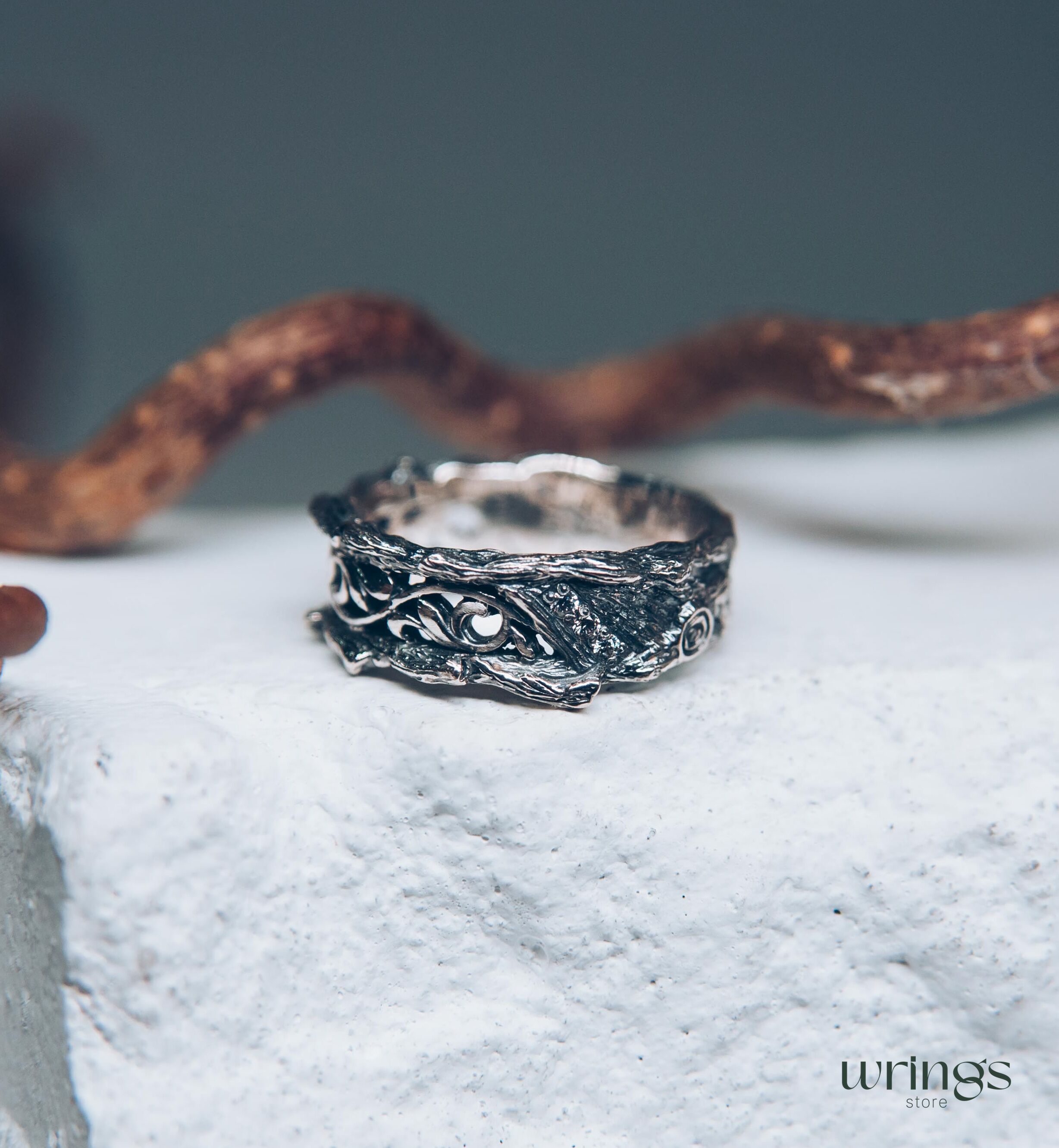 Diamond with Sterling Silver Branch and Vine Wedding Band