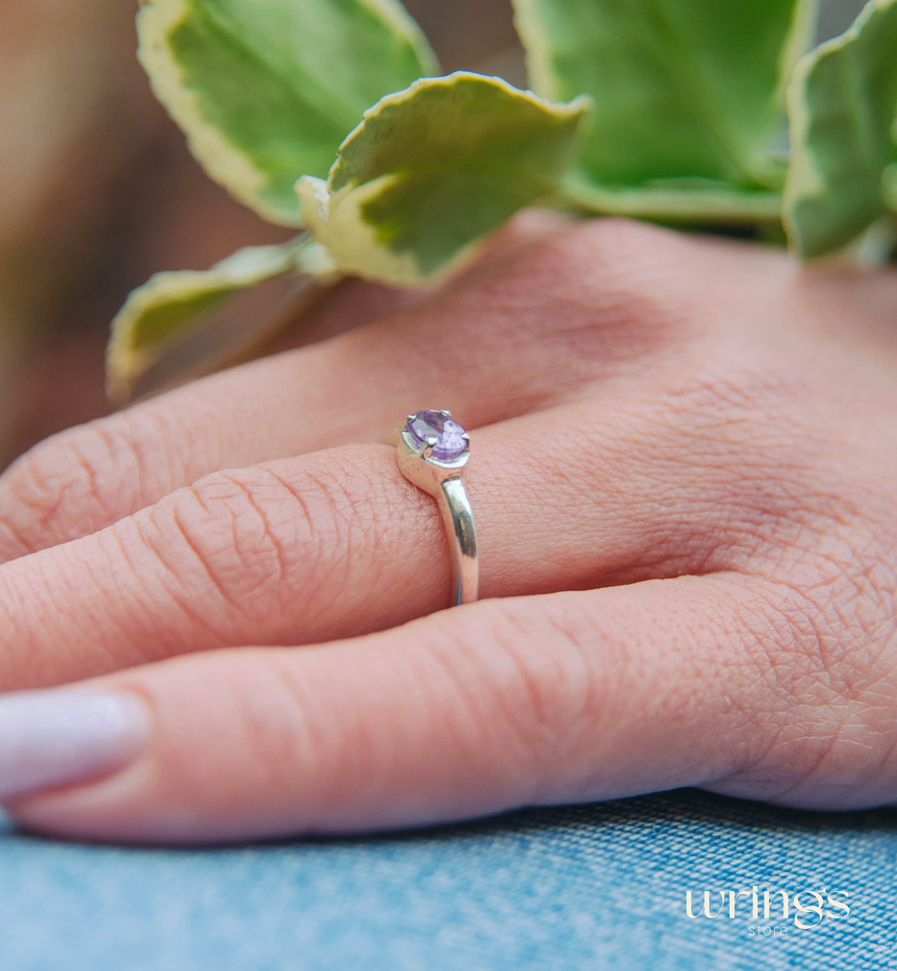 Oval Amethyst Simple Silver Engagement Ring