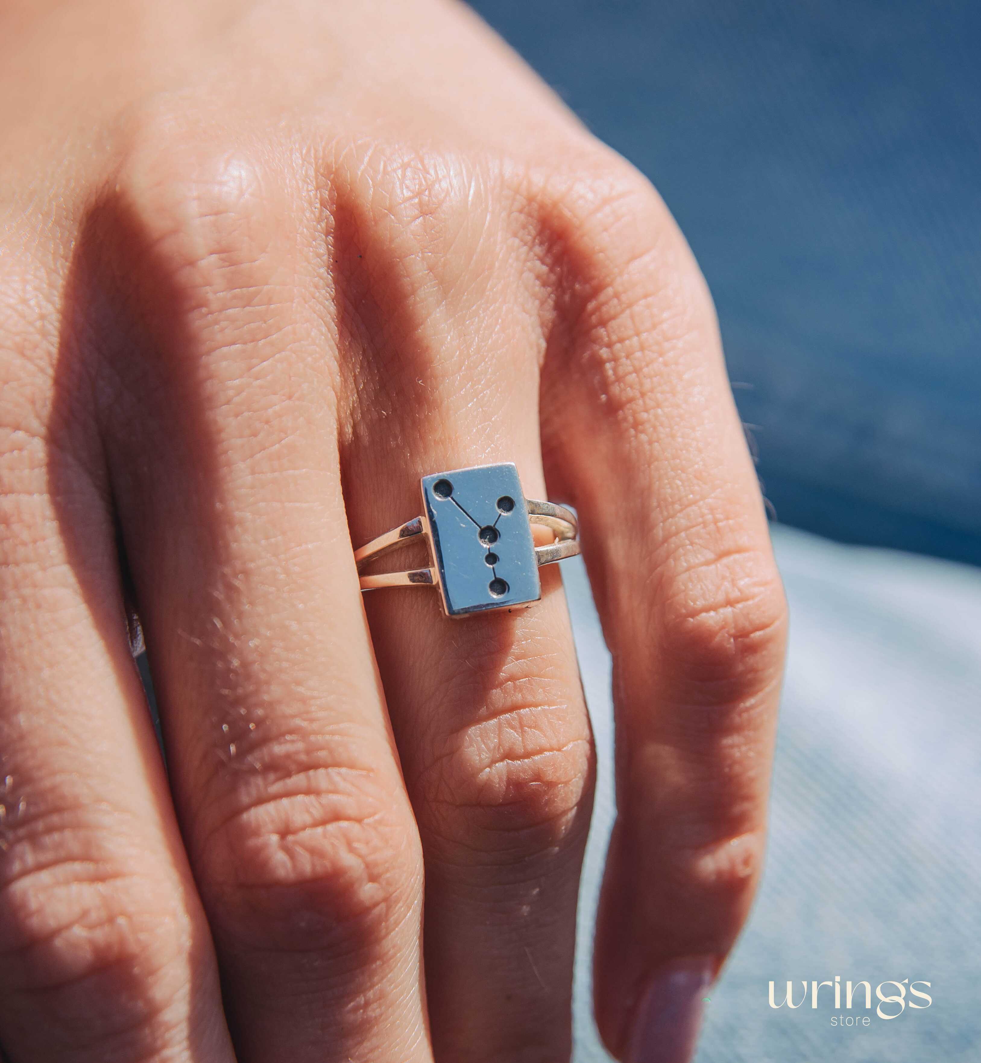 Engraved Сonstellation Sterling Silver Signet Ring