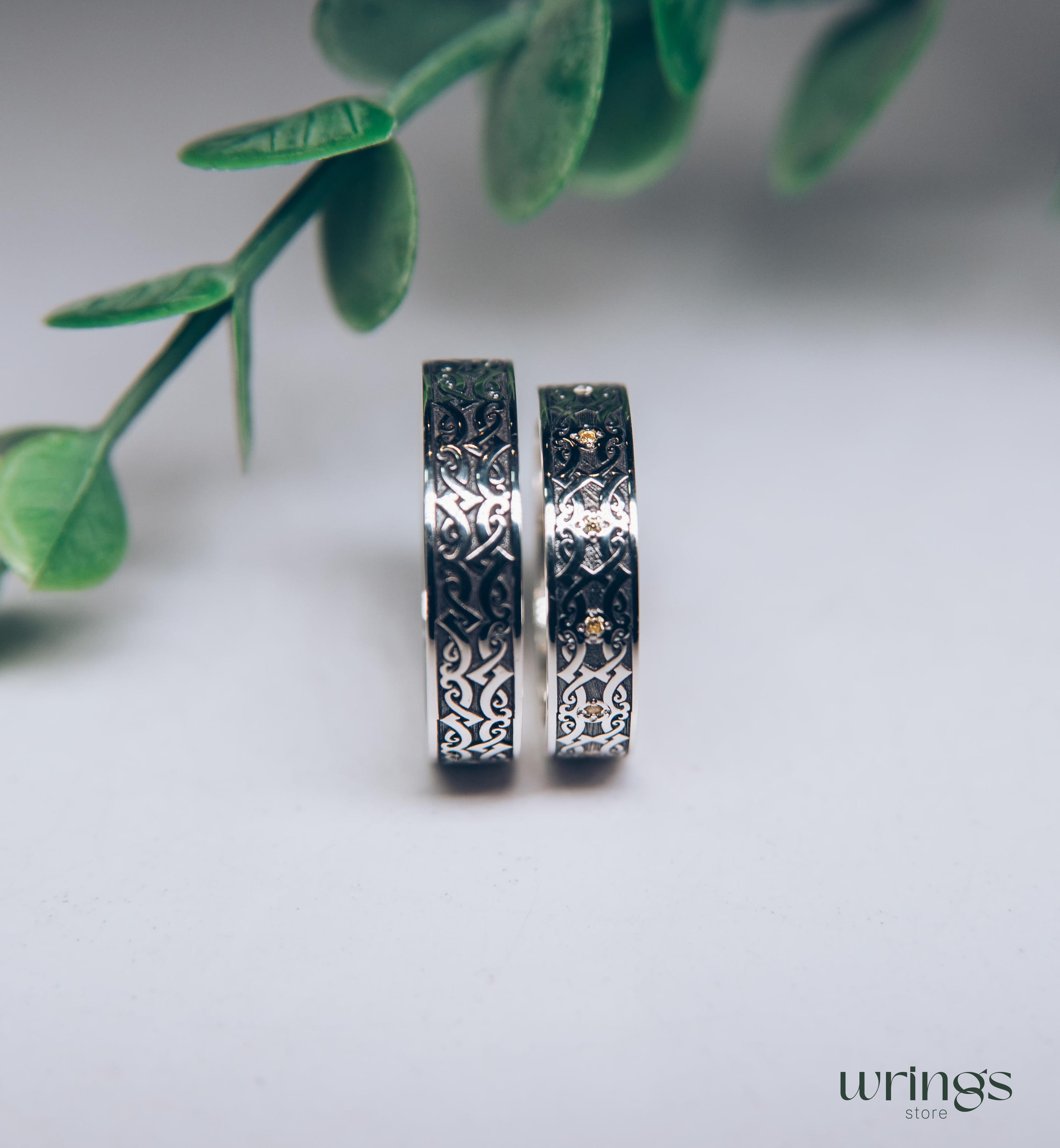 Viking Wedding Bands for Couple Norse Knots & Citrines