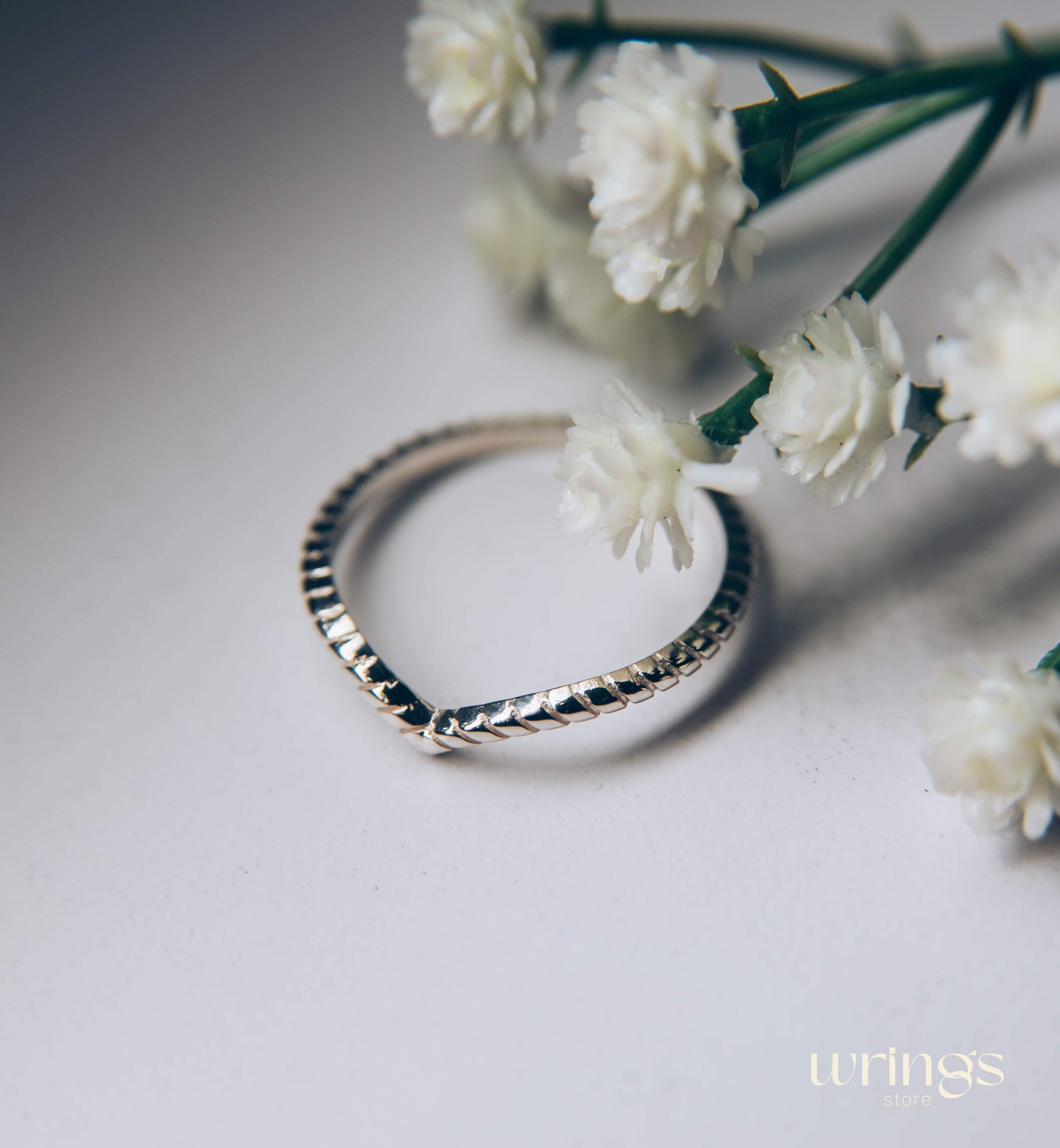 Cute Rope Band Silver V Ring Sterling Silver