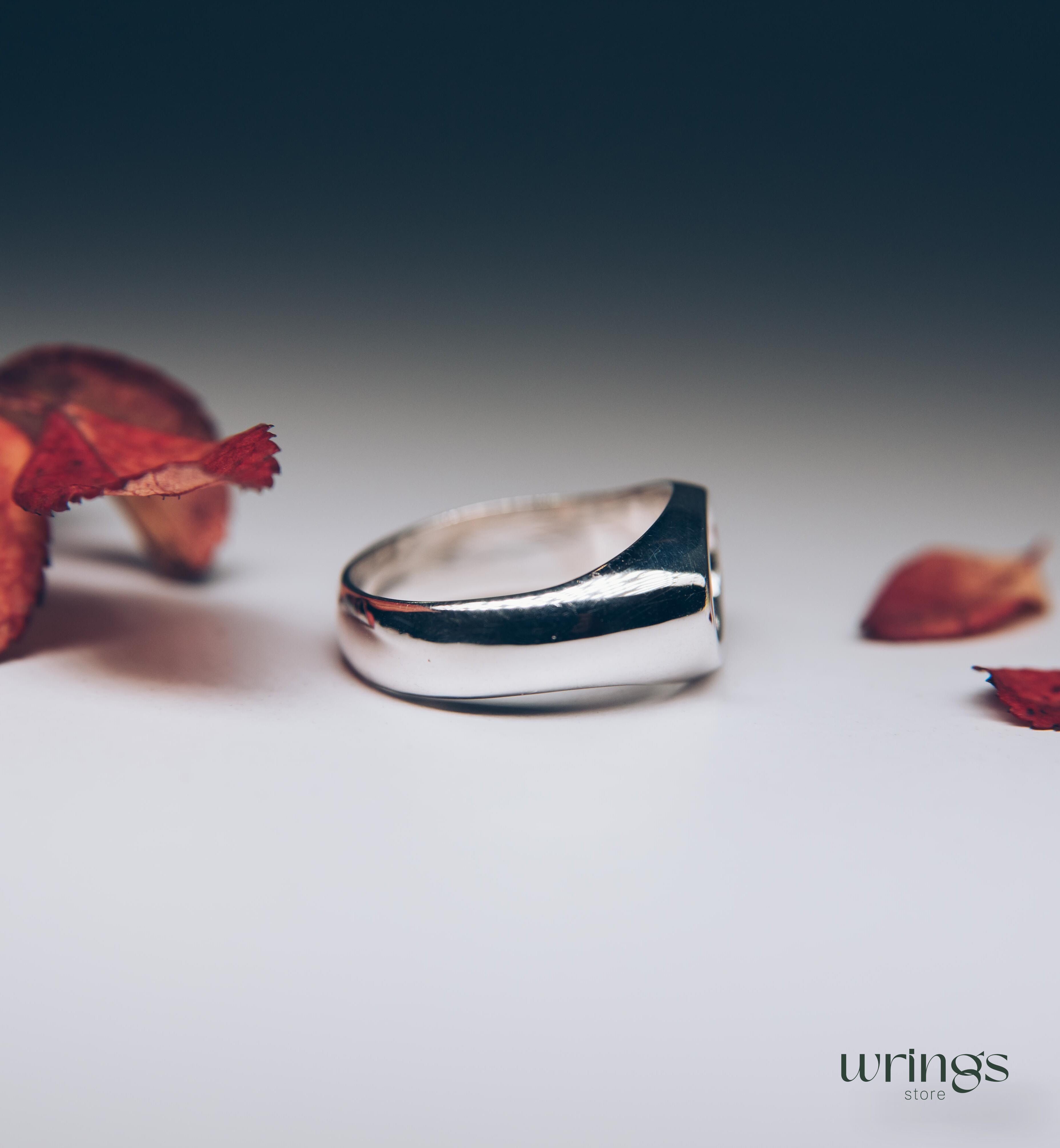 Unisex Silver Oval Signet Ring Hammered Centre