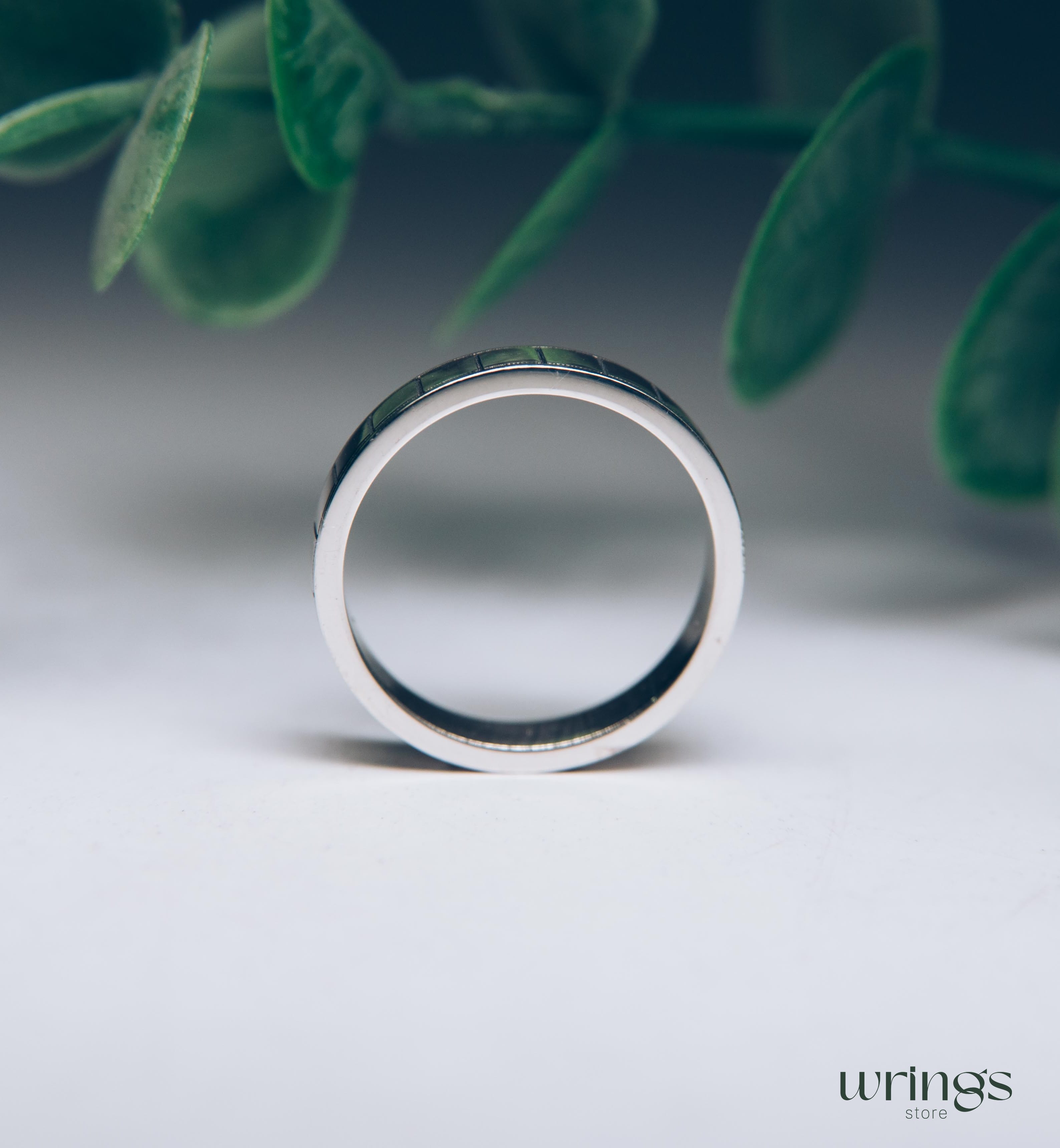 Plain Geometric Design Engraved Promise Ring Silver