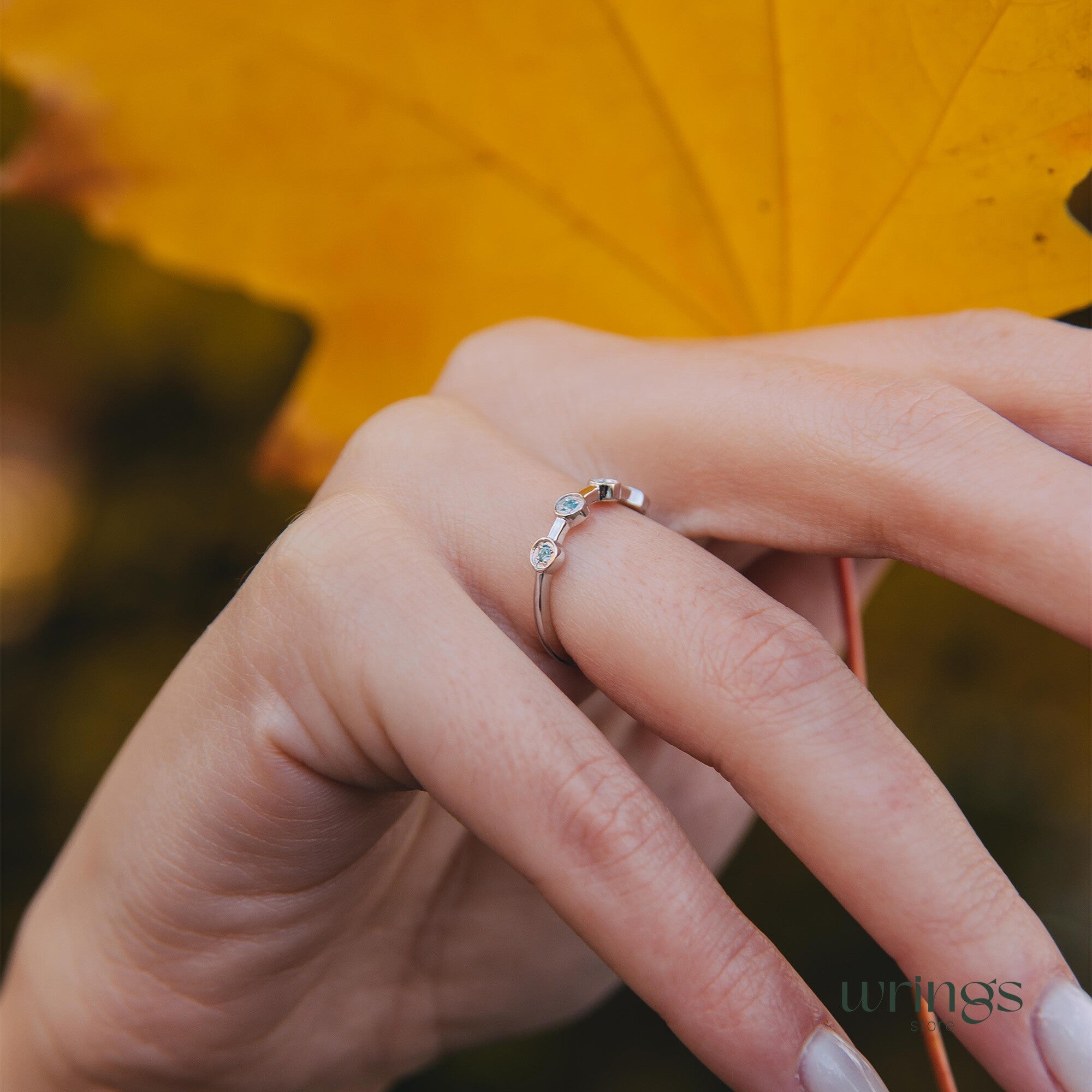 Swiss Topaz & Silver Modern Dot Wedding Ring for Her