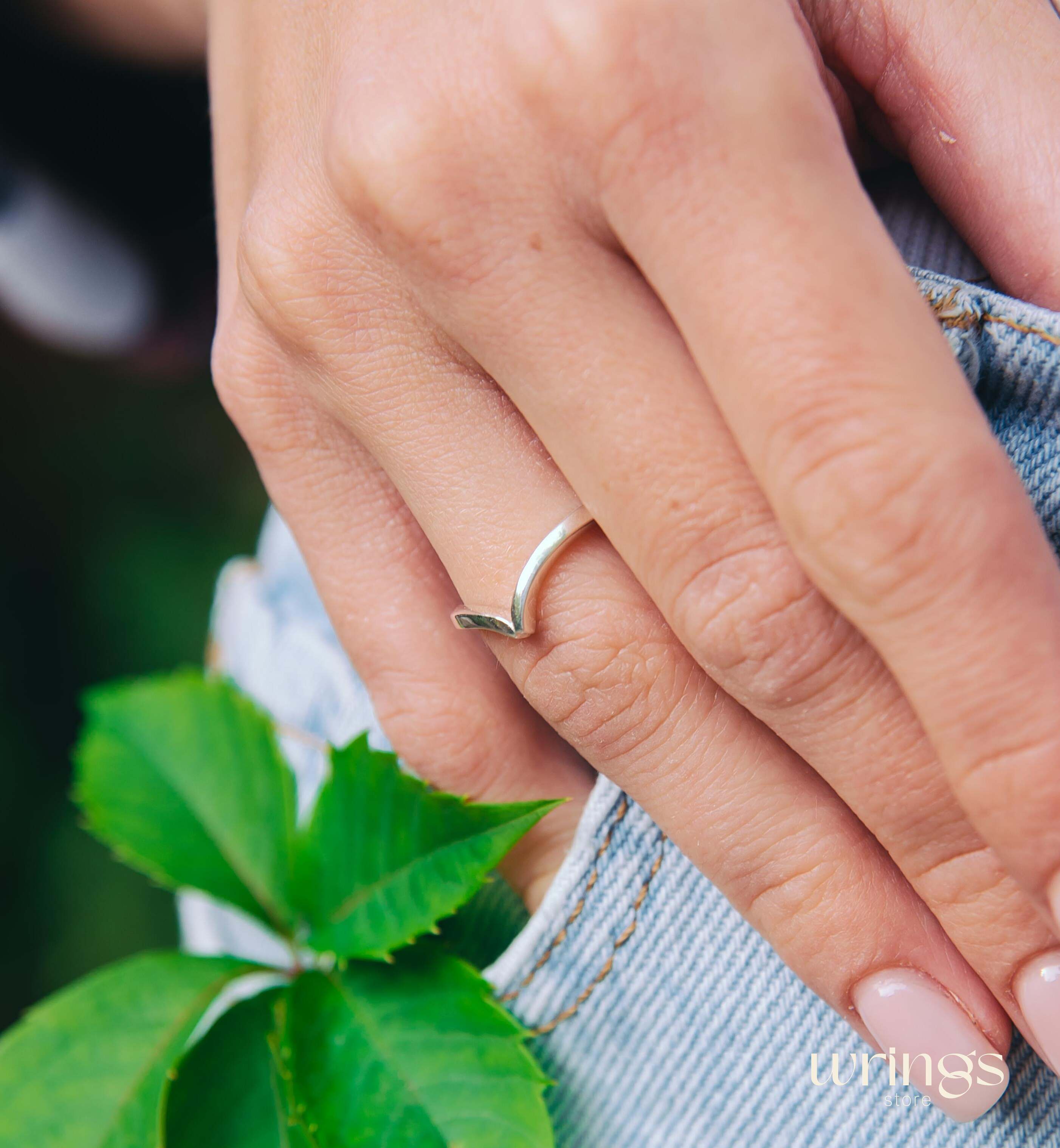 V shaped Sterling Silver Promise Ring for Her