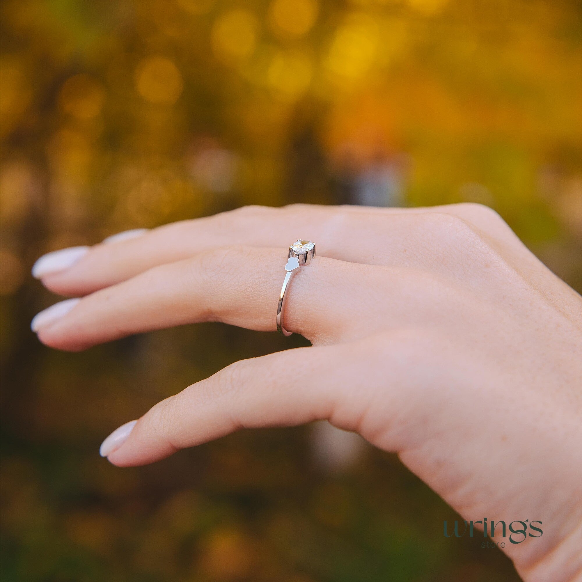 Oval White Cubic Zirconia Silver Engagement Ring & Heart