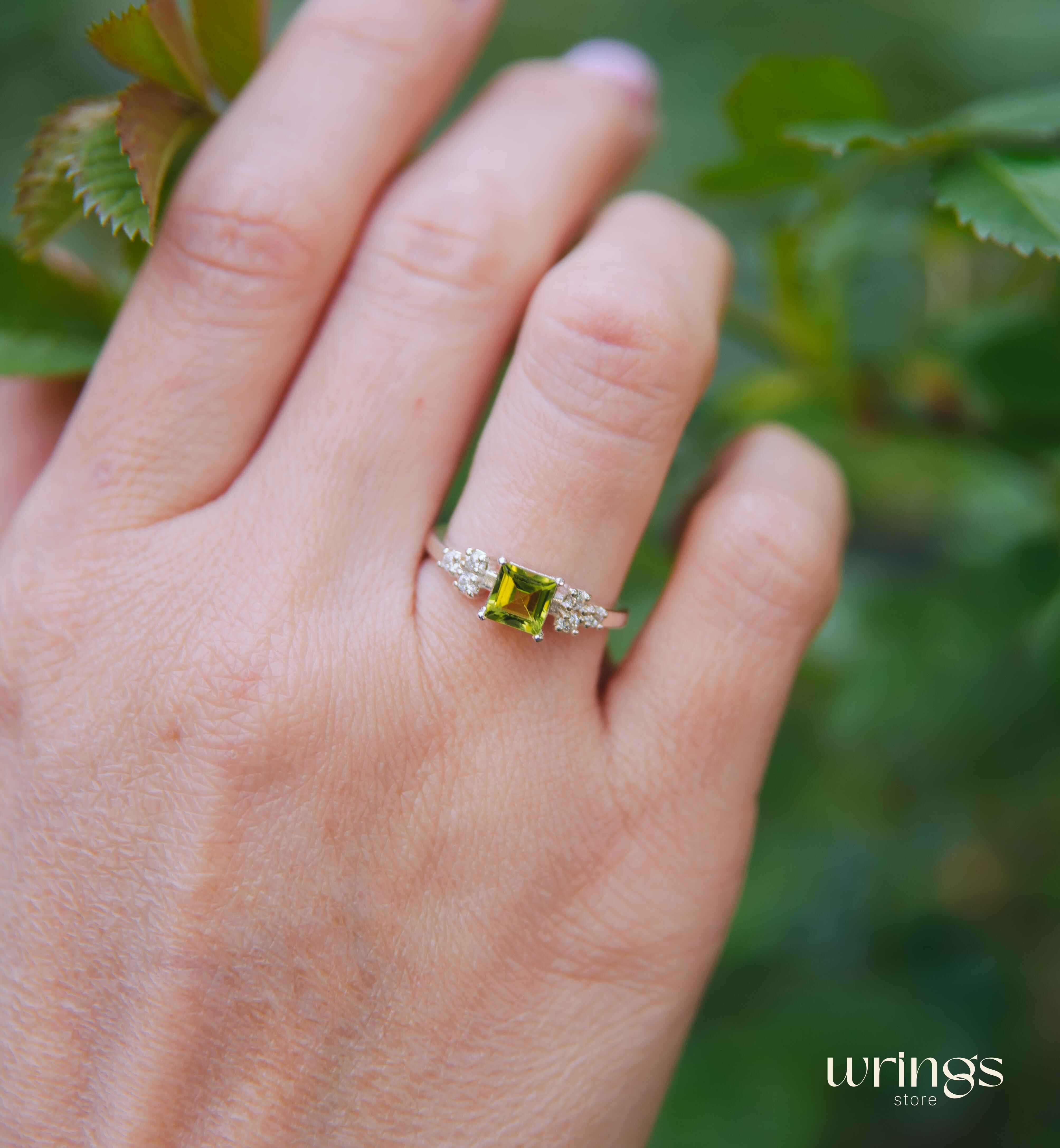 Large Square Peridot Multi Stone Cocktail Ring Silver