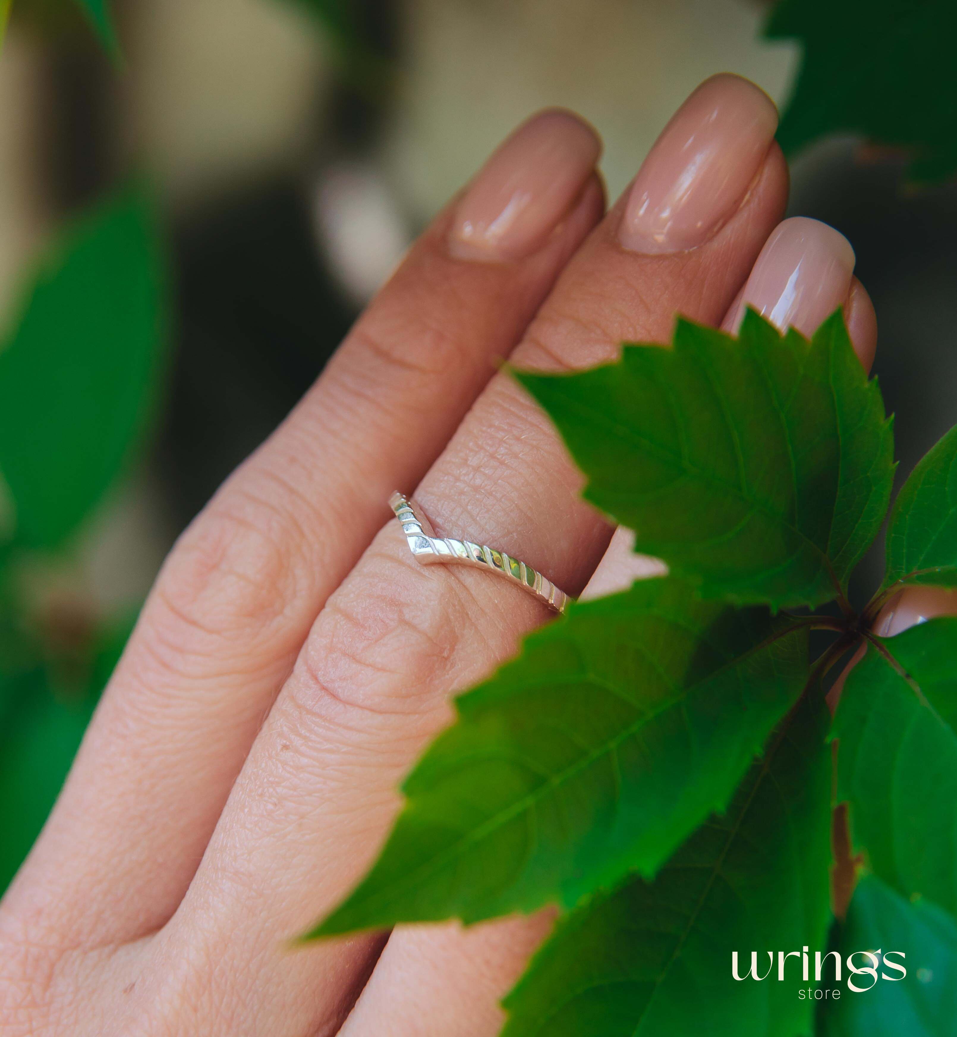 Chevron Wedding Ring Unique Serif Silver Band