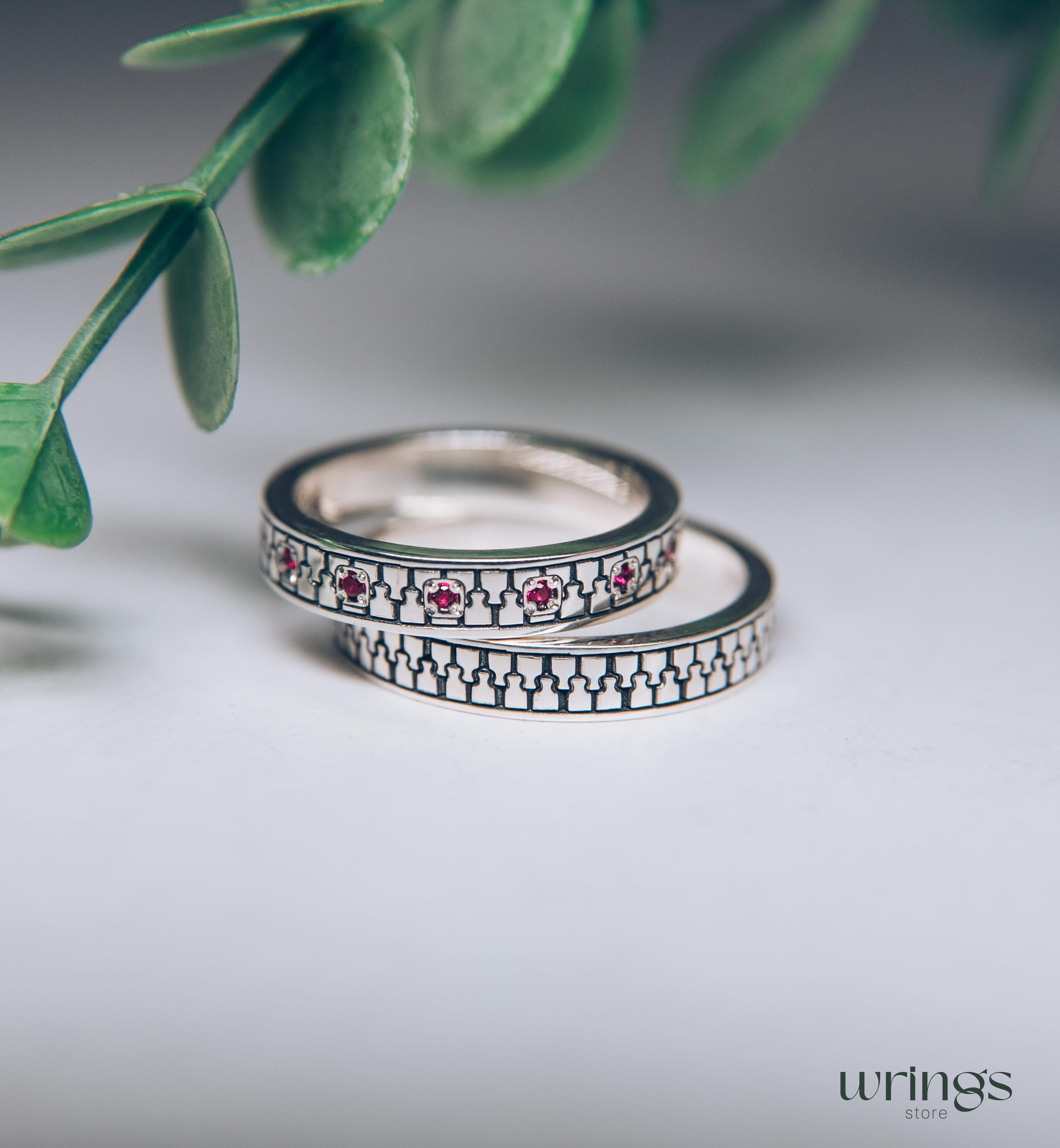 Engraved Zipper Couple Promise Rings Set with Gems Y2K