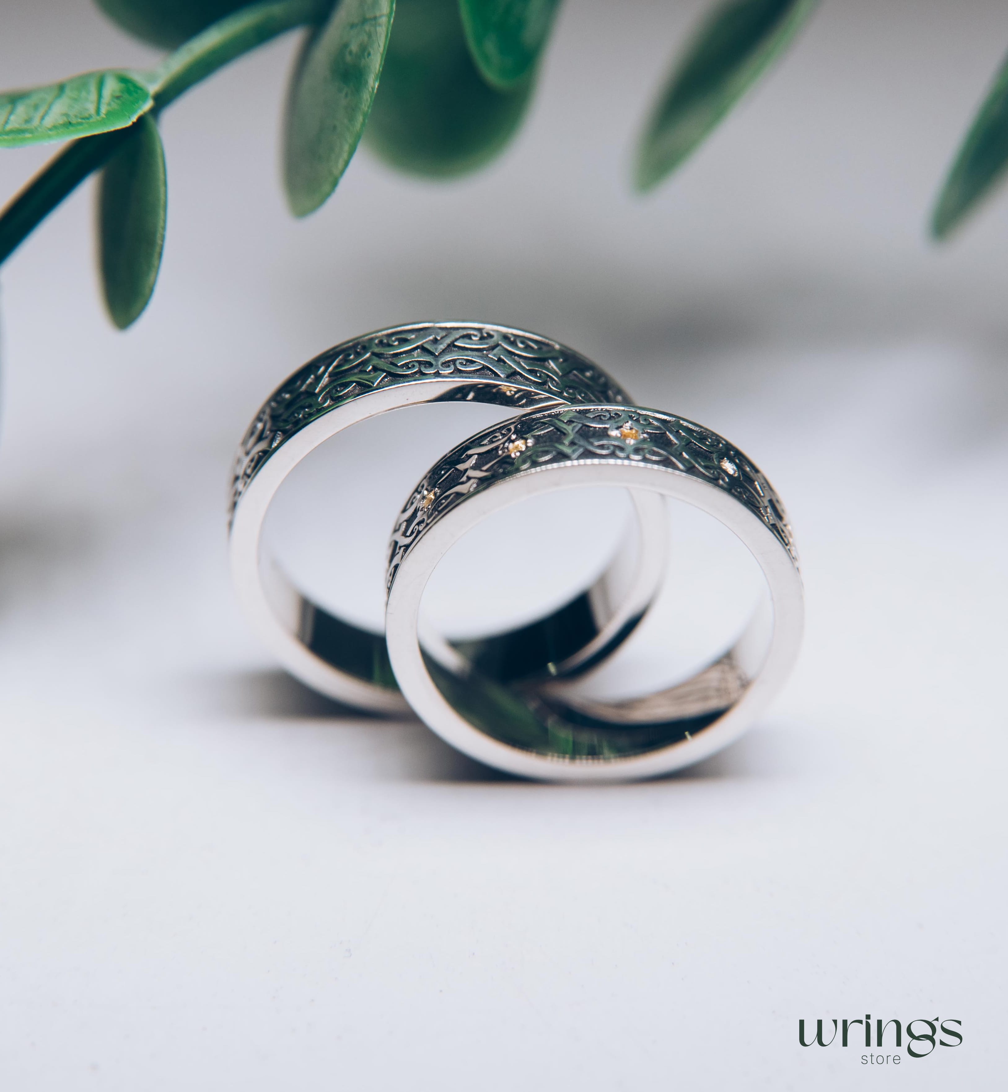 Viking Wedding Bands for Couple Norse Knots & Citrines