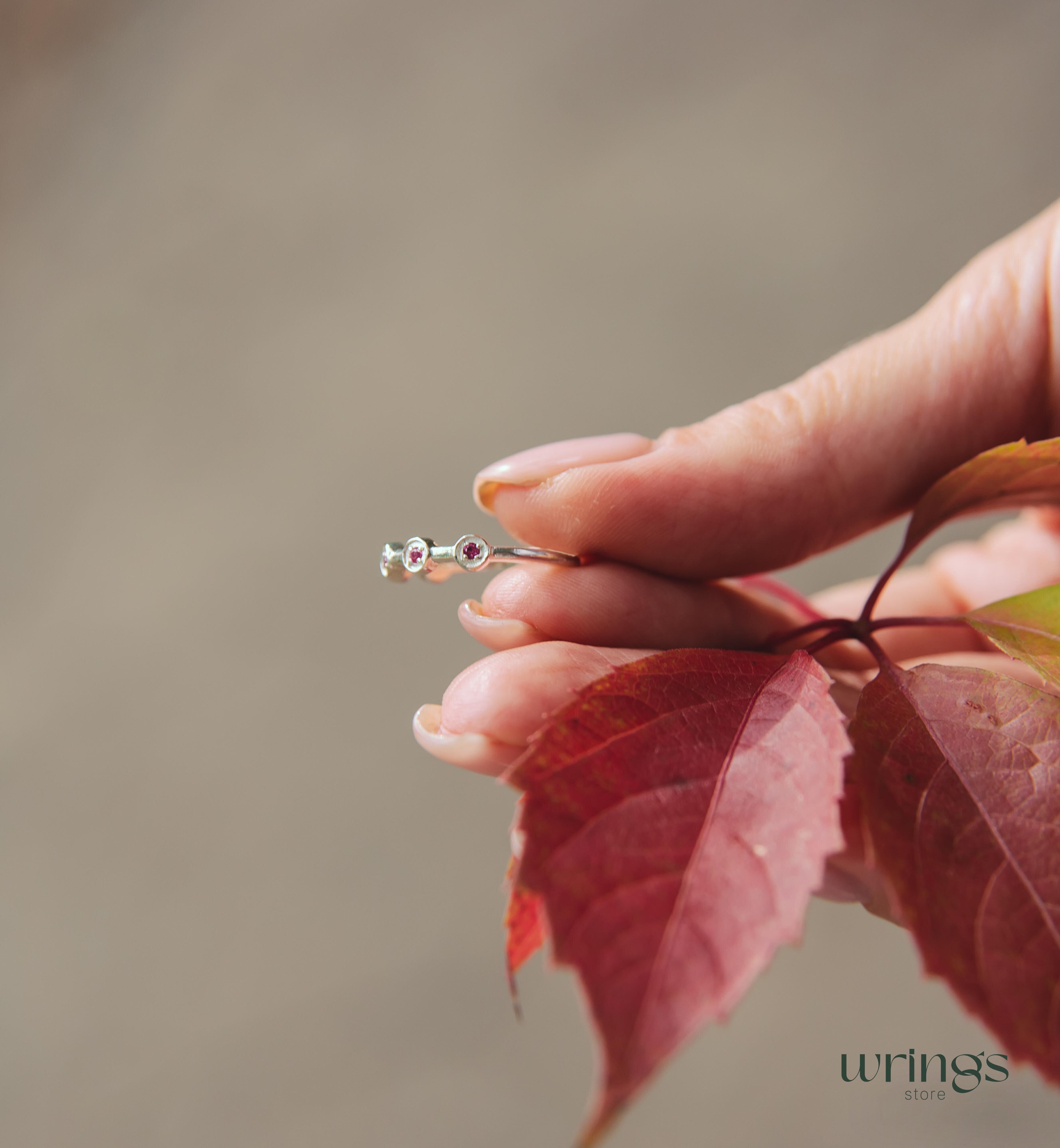 Dainty Rubies in 5 Small Dots Stackable Ring Silver