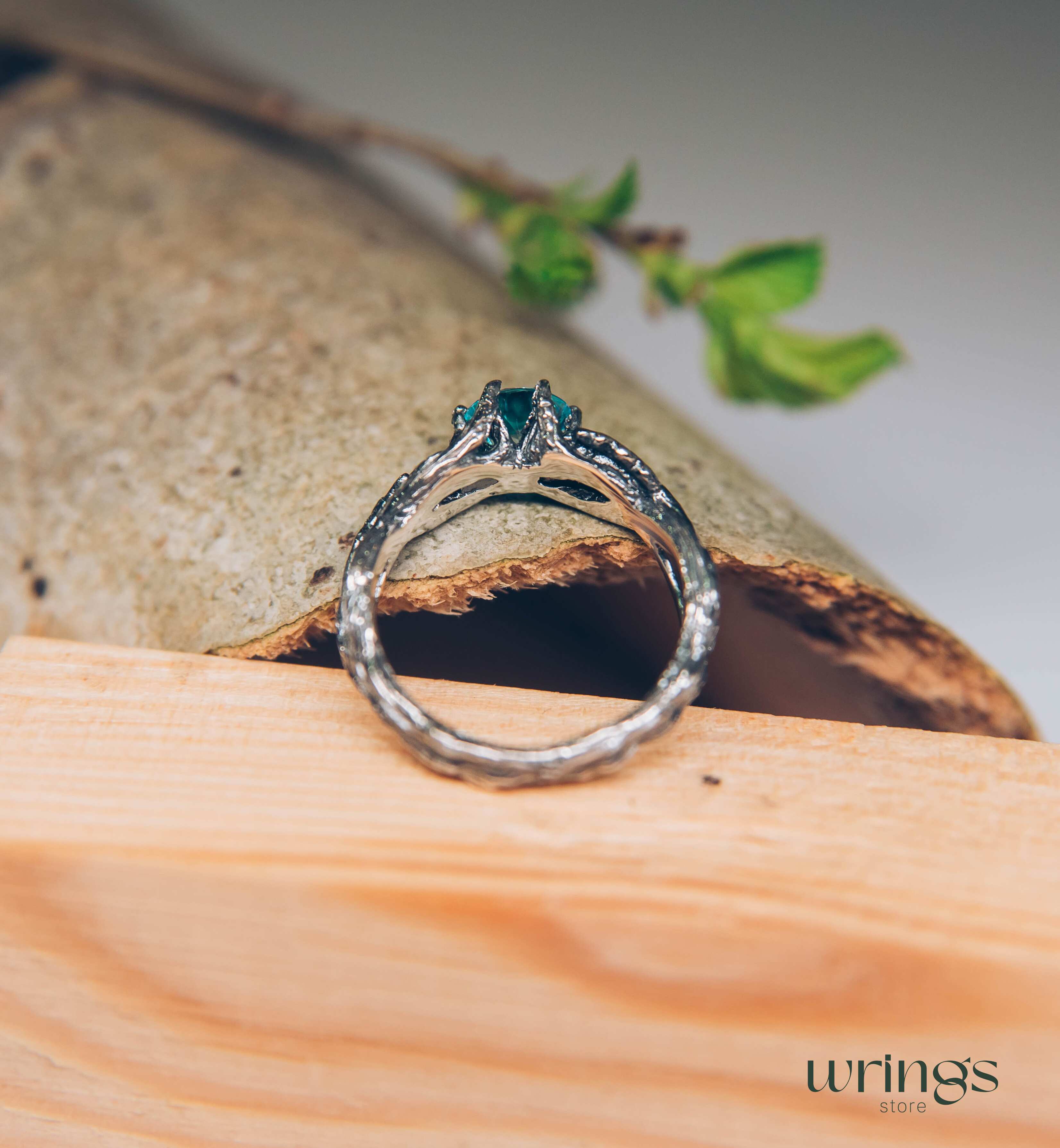 Topaz Engagement Ring — Silver Braided Branch and oak Leaves