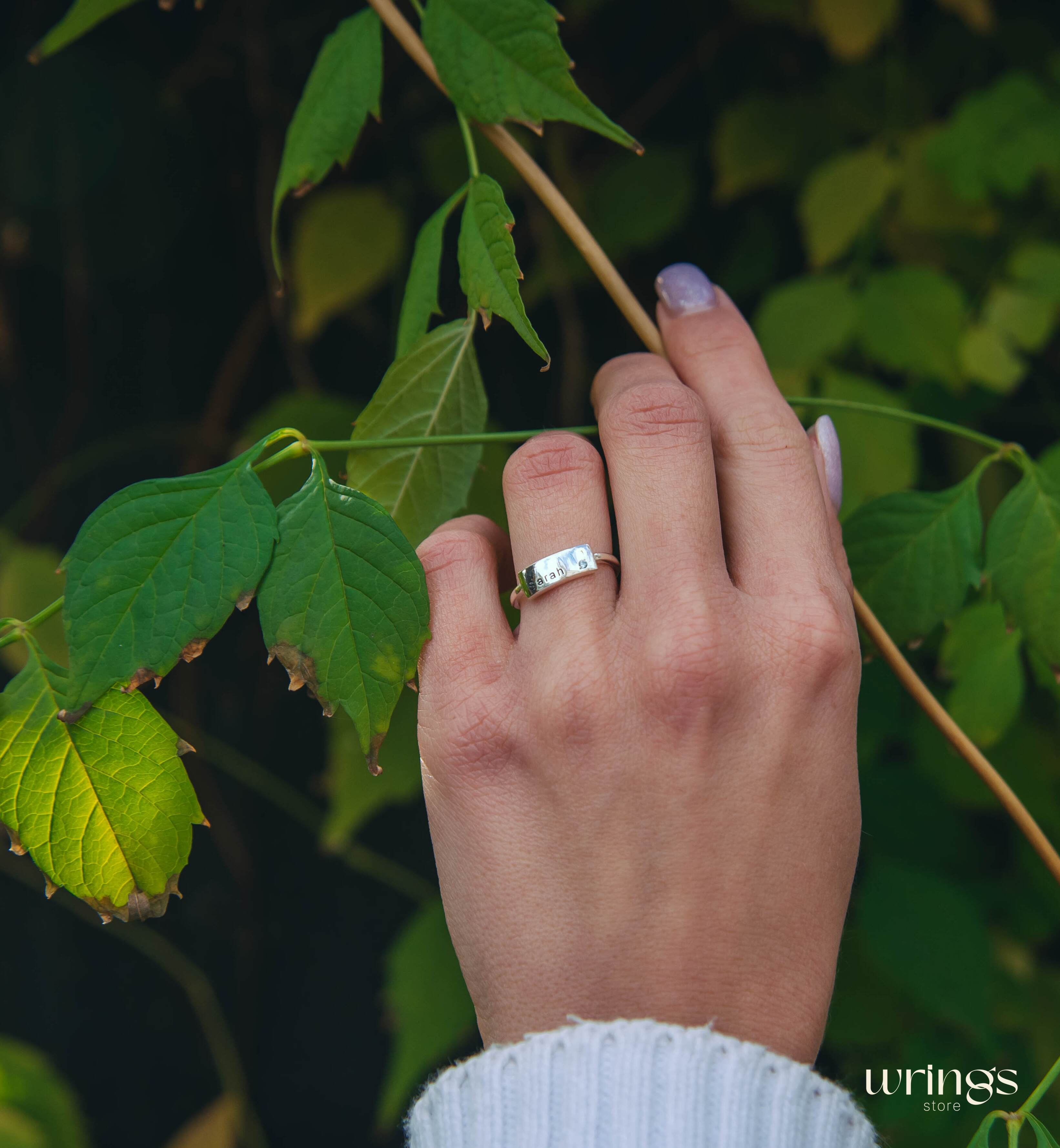 Personalized Silver Name Ring "Sarah" - Topaz & Flat Band