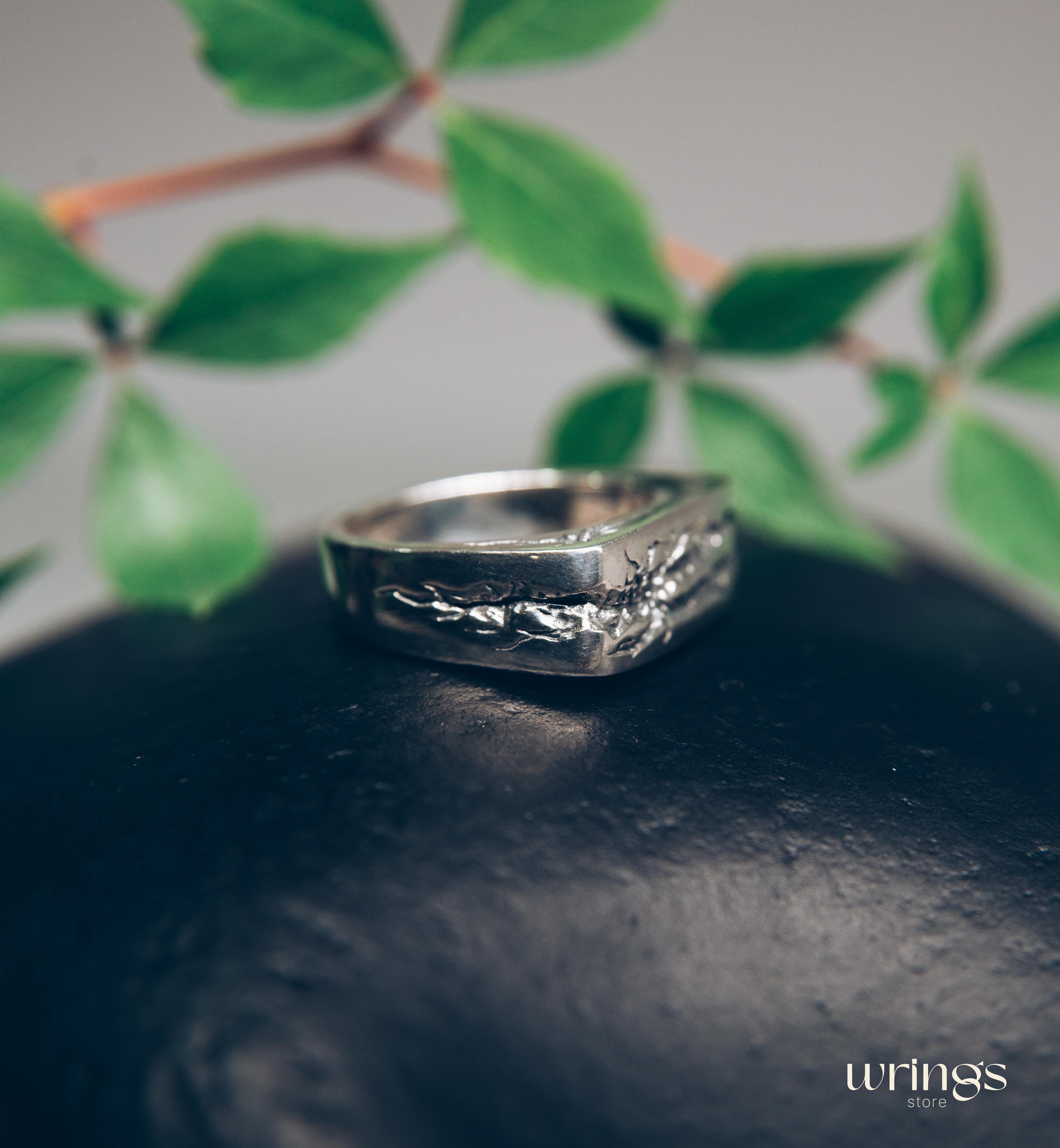 Large and Heavy Damaged Style Flat Solid Silver Ring