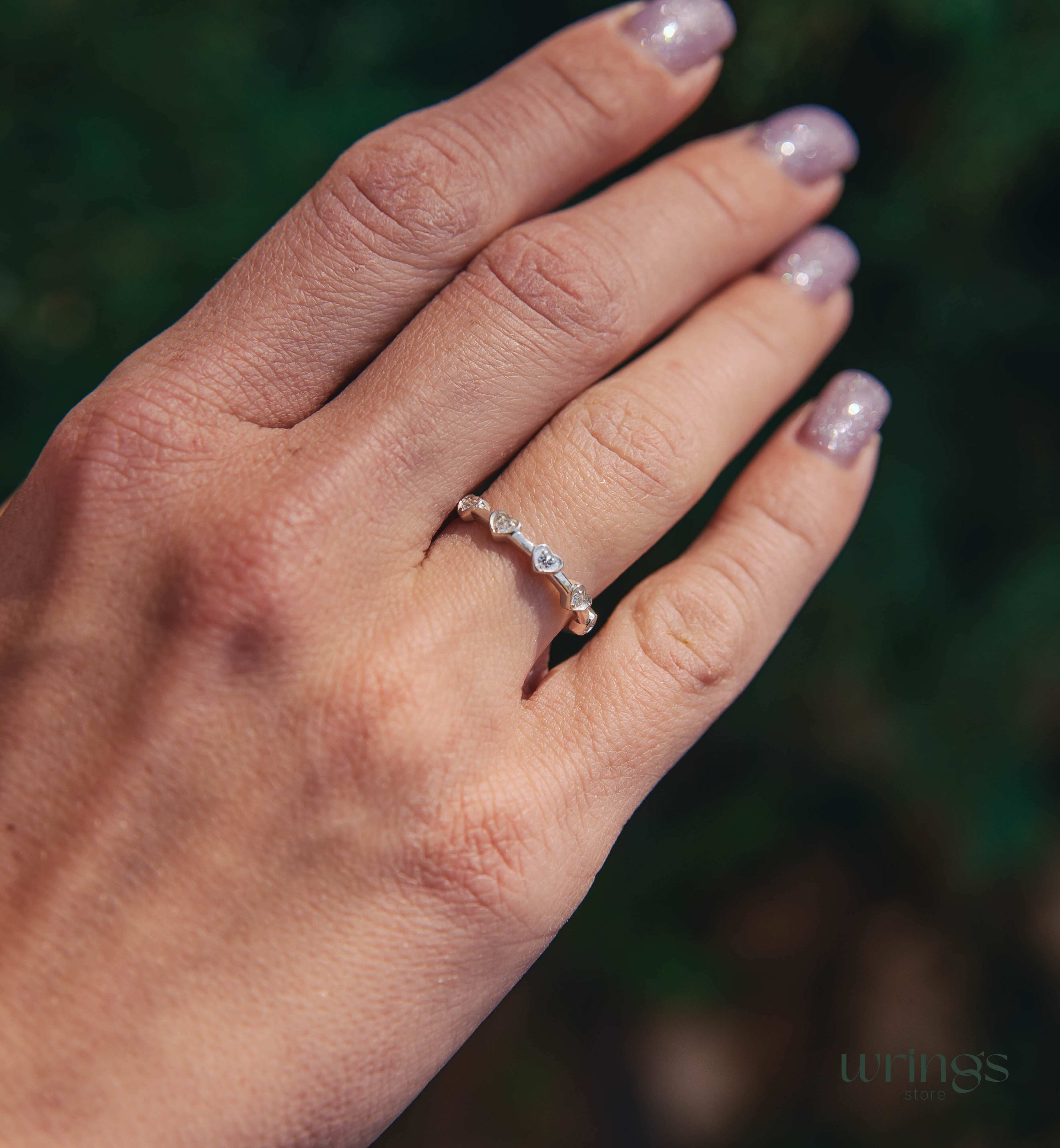 Natural Diamonds in Multiple Hearts Ring Silver