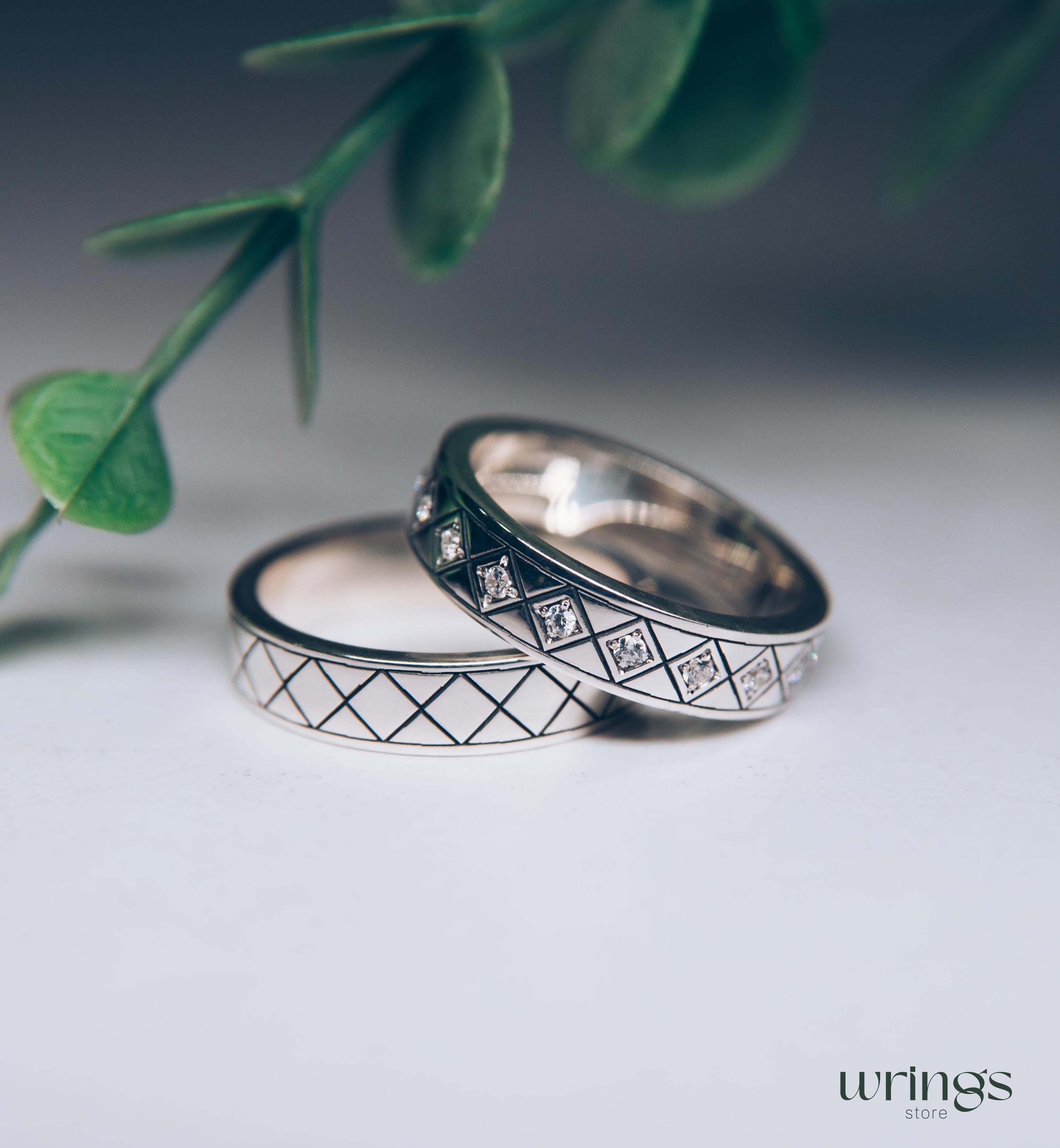 Rhombus Design Matching Wedding Bands Multi Gemstone