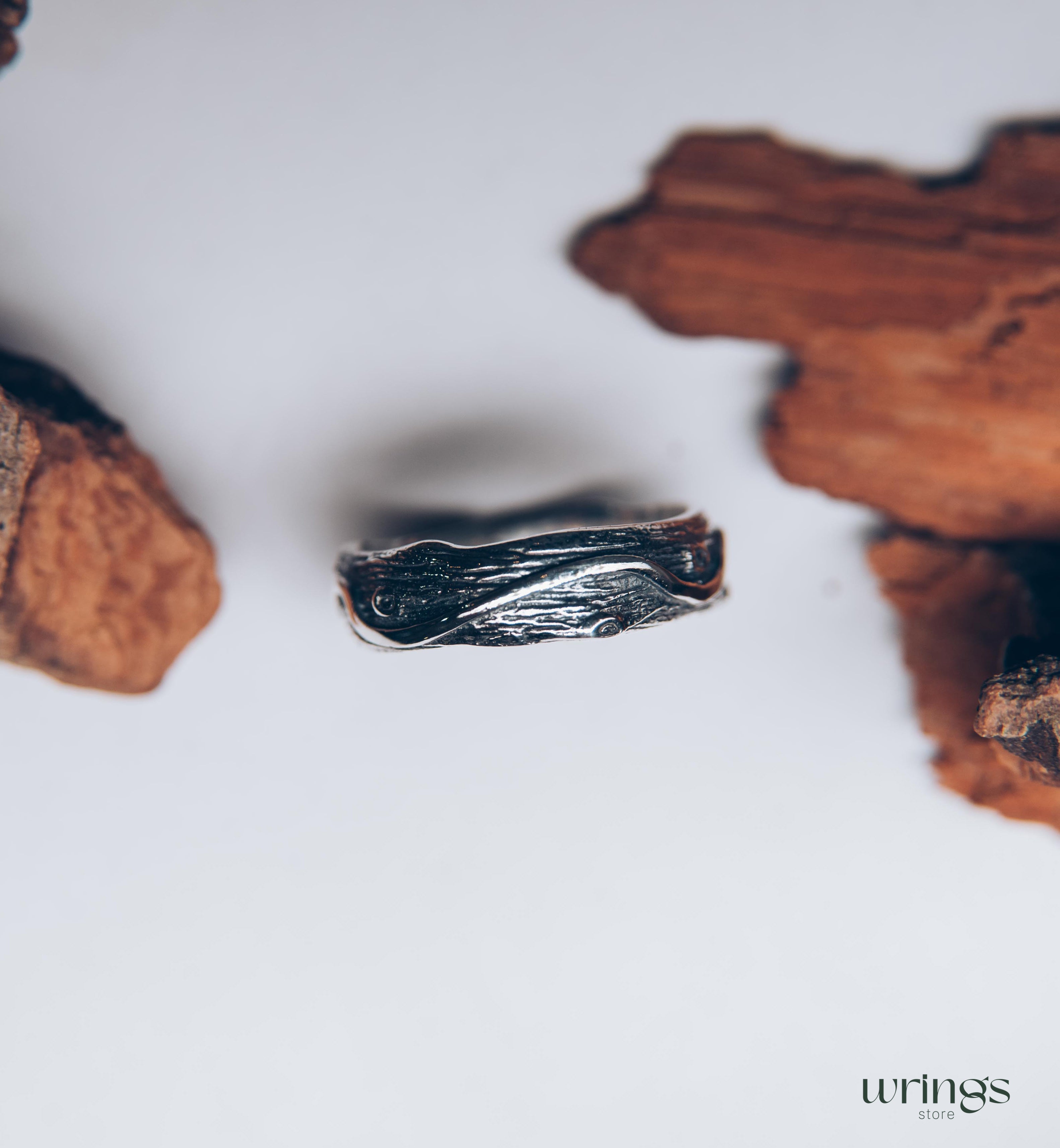 Unique Wavy line & Tree bark Fine Heavy Silver Ring