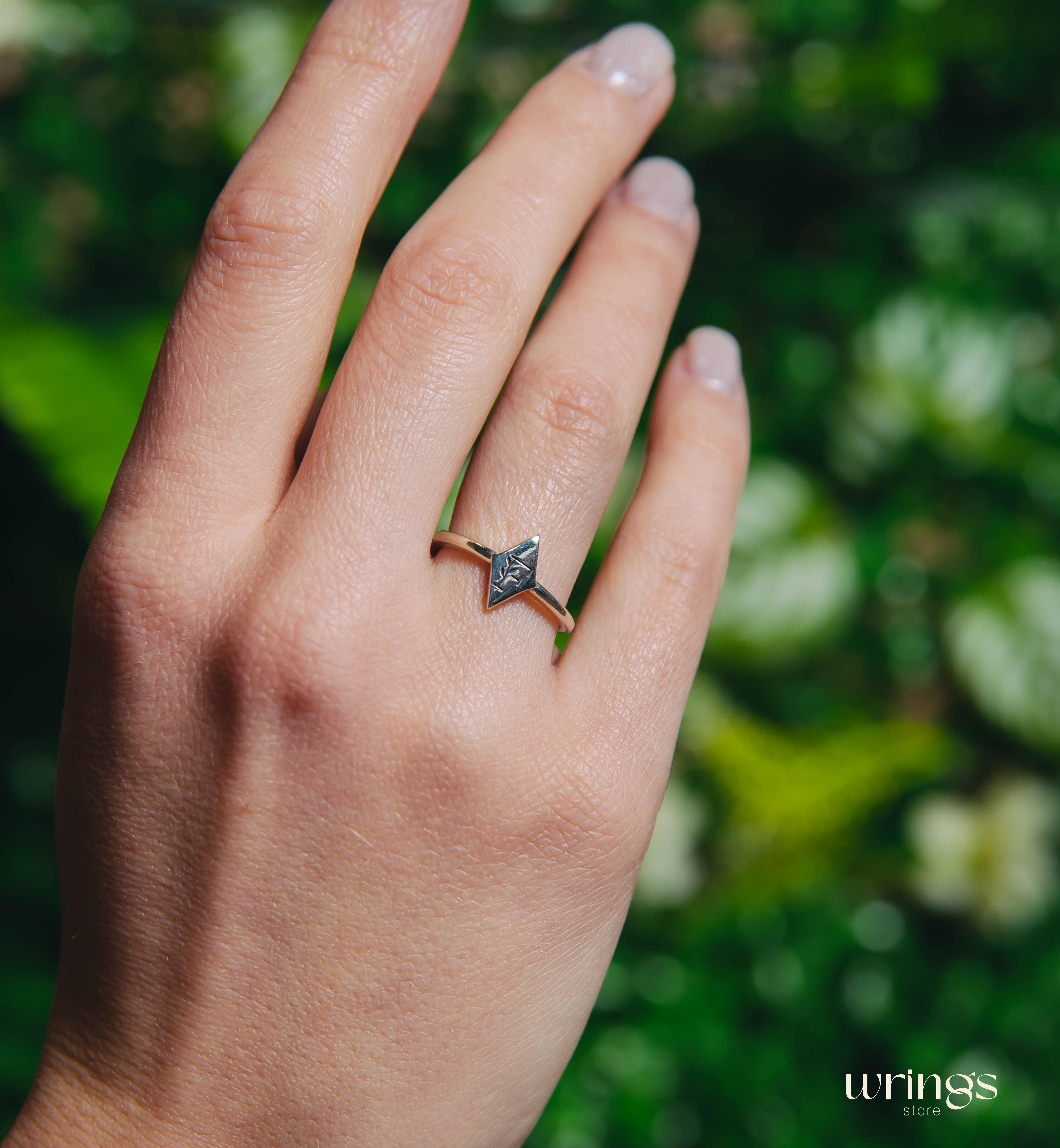 Custom Letter Promise Ring Silver Aesthetic Peaky Design