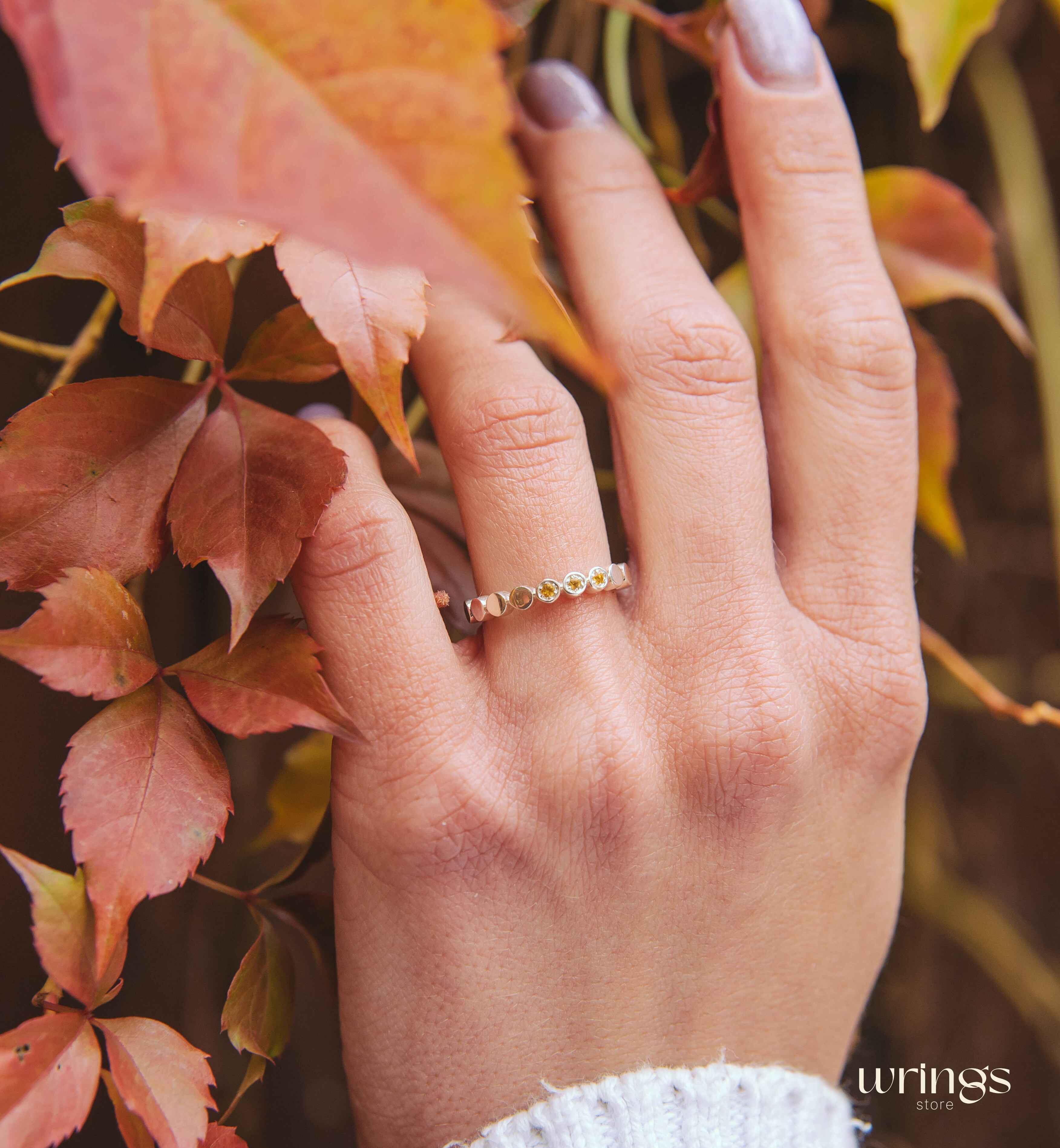 Three Citrines Eternity Style Silver Beaded Band