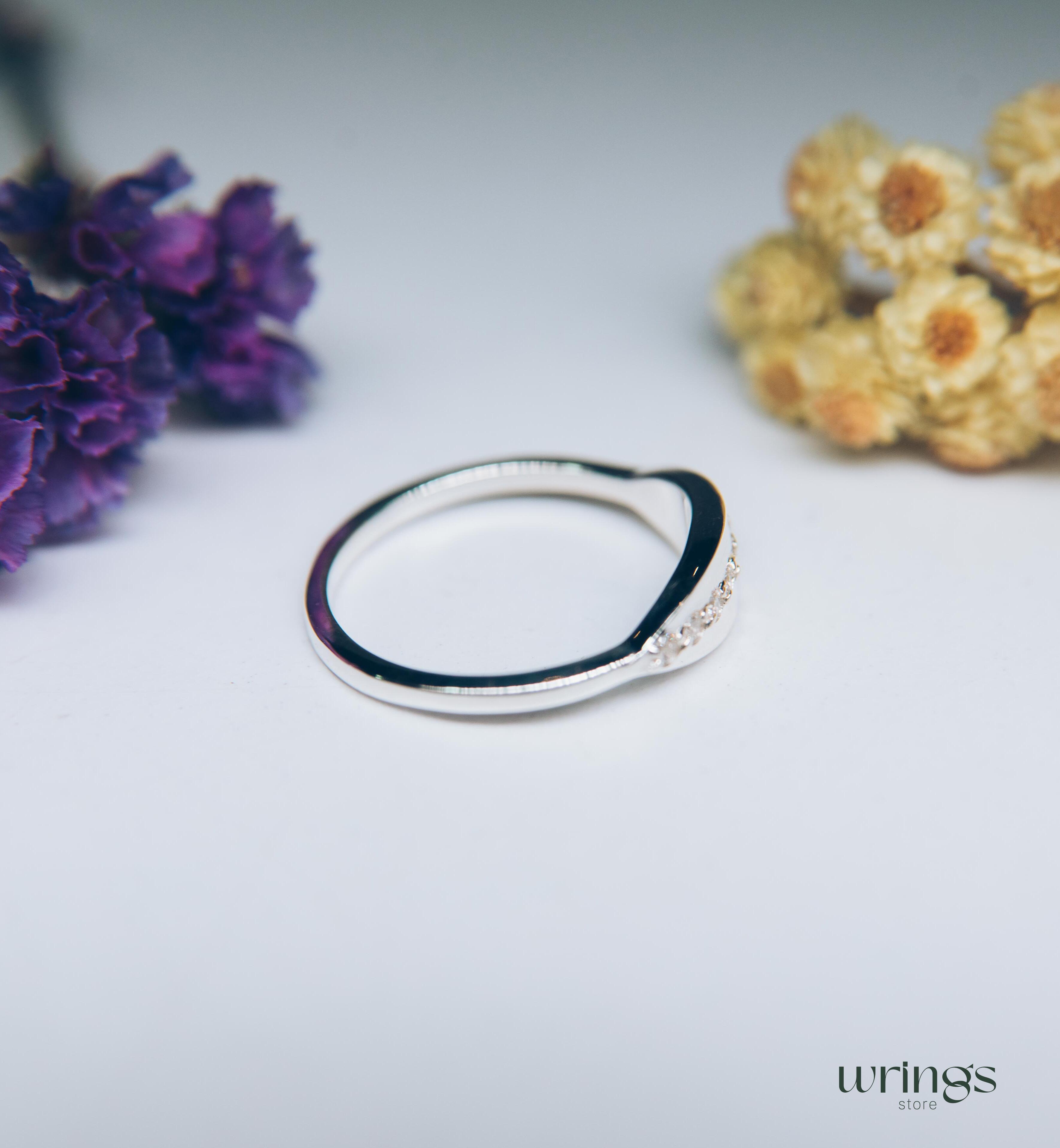 Minimalist Silver Spoon Promise Ring with White Stones