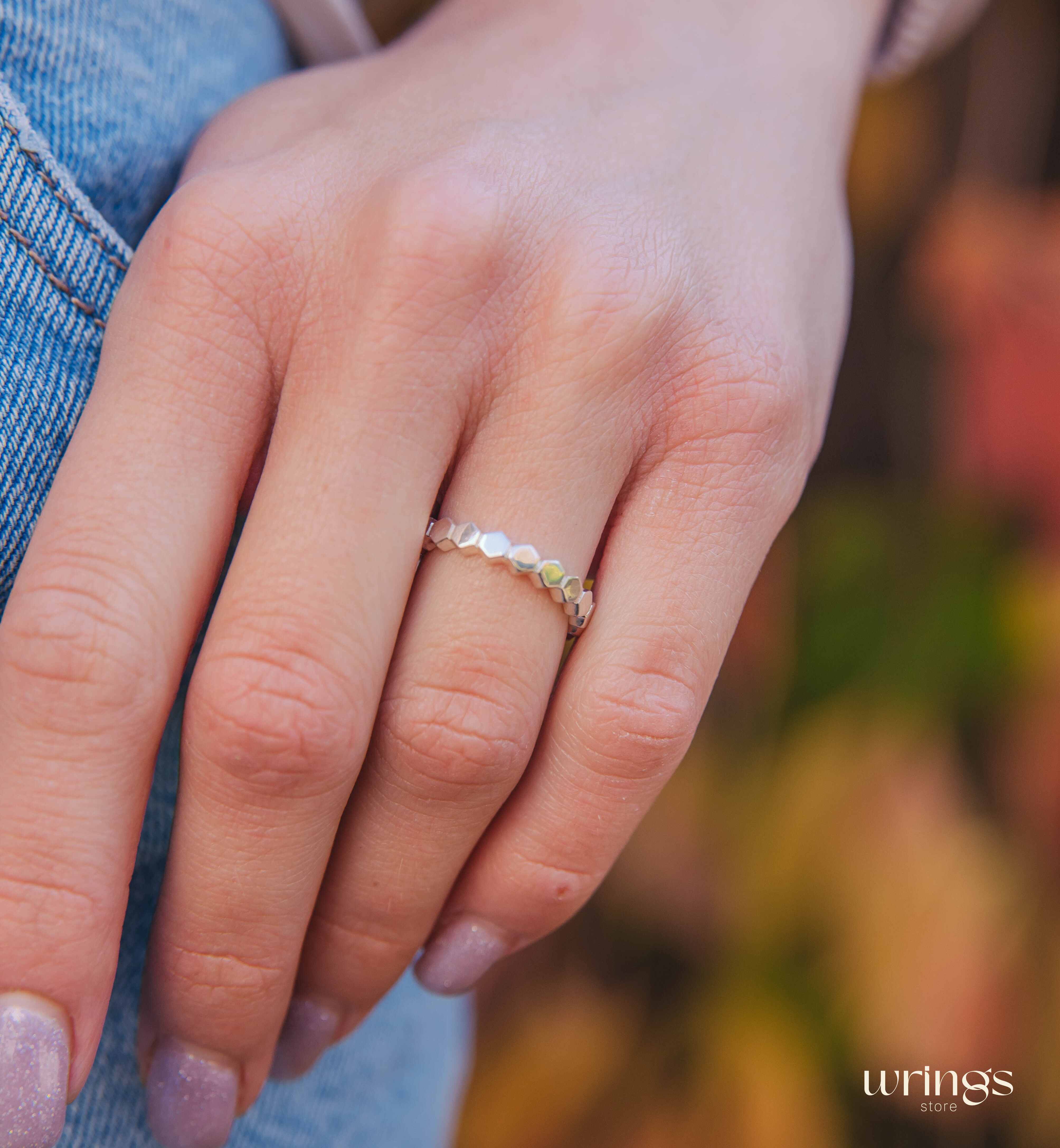 Pretty Honeycomb Design Silver Promise Ring