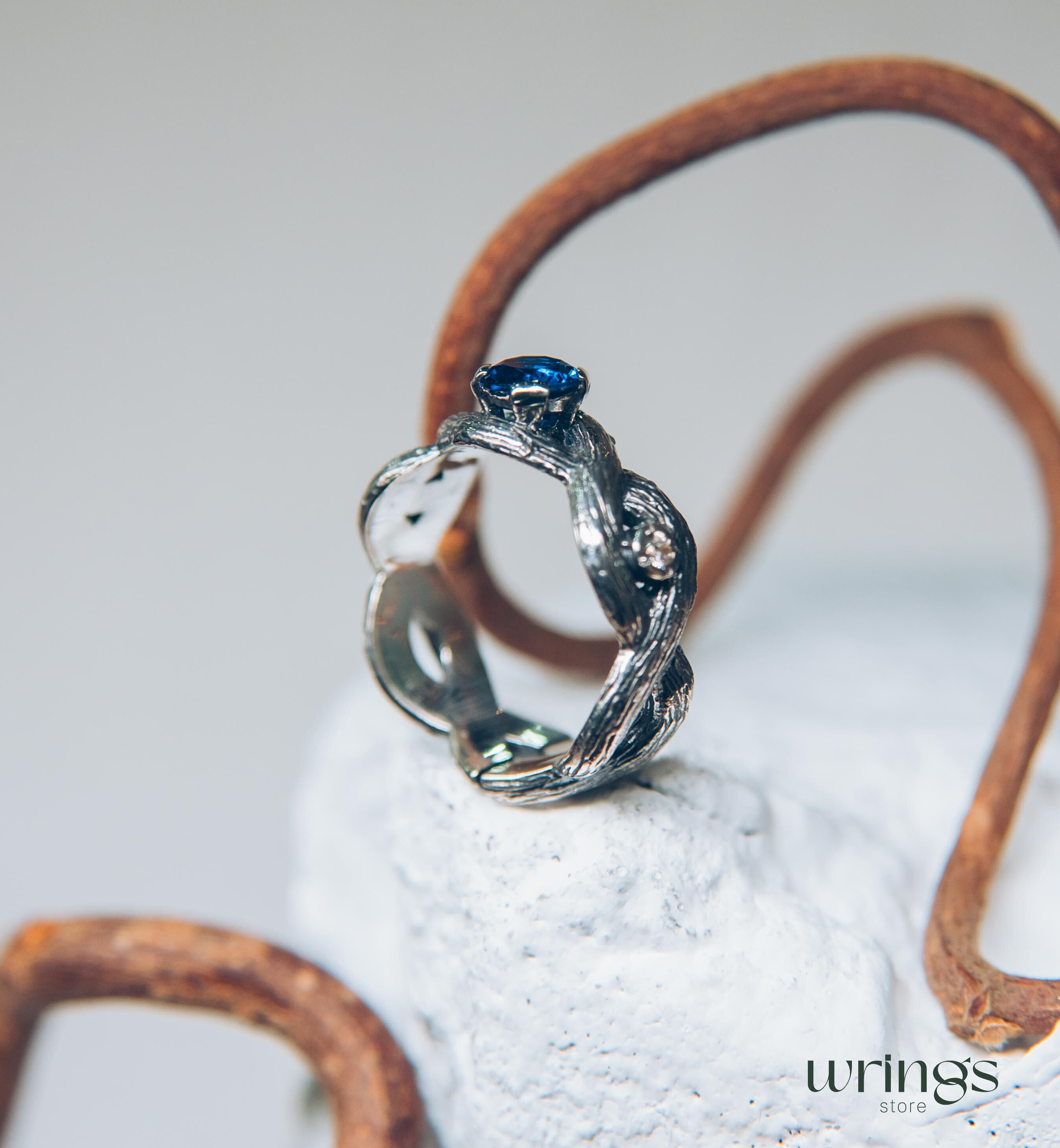 Sapphire Infinity Engagement Ring for Her — Solid Silver scrollwork