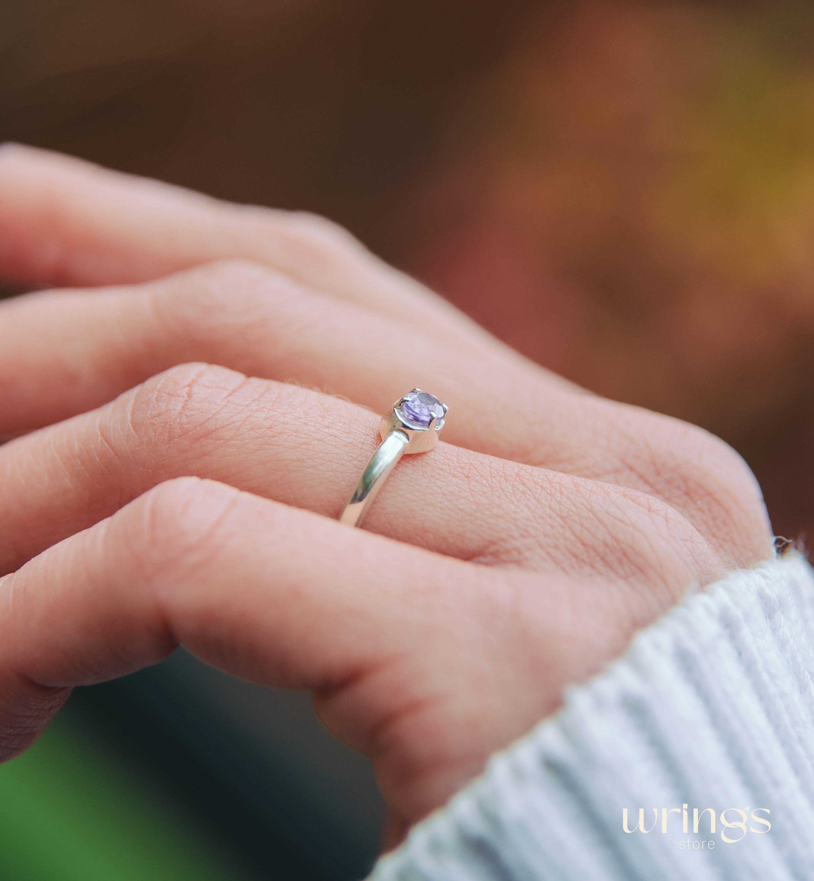 Oval Amethyst Simple Silver Engagement Ring