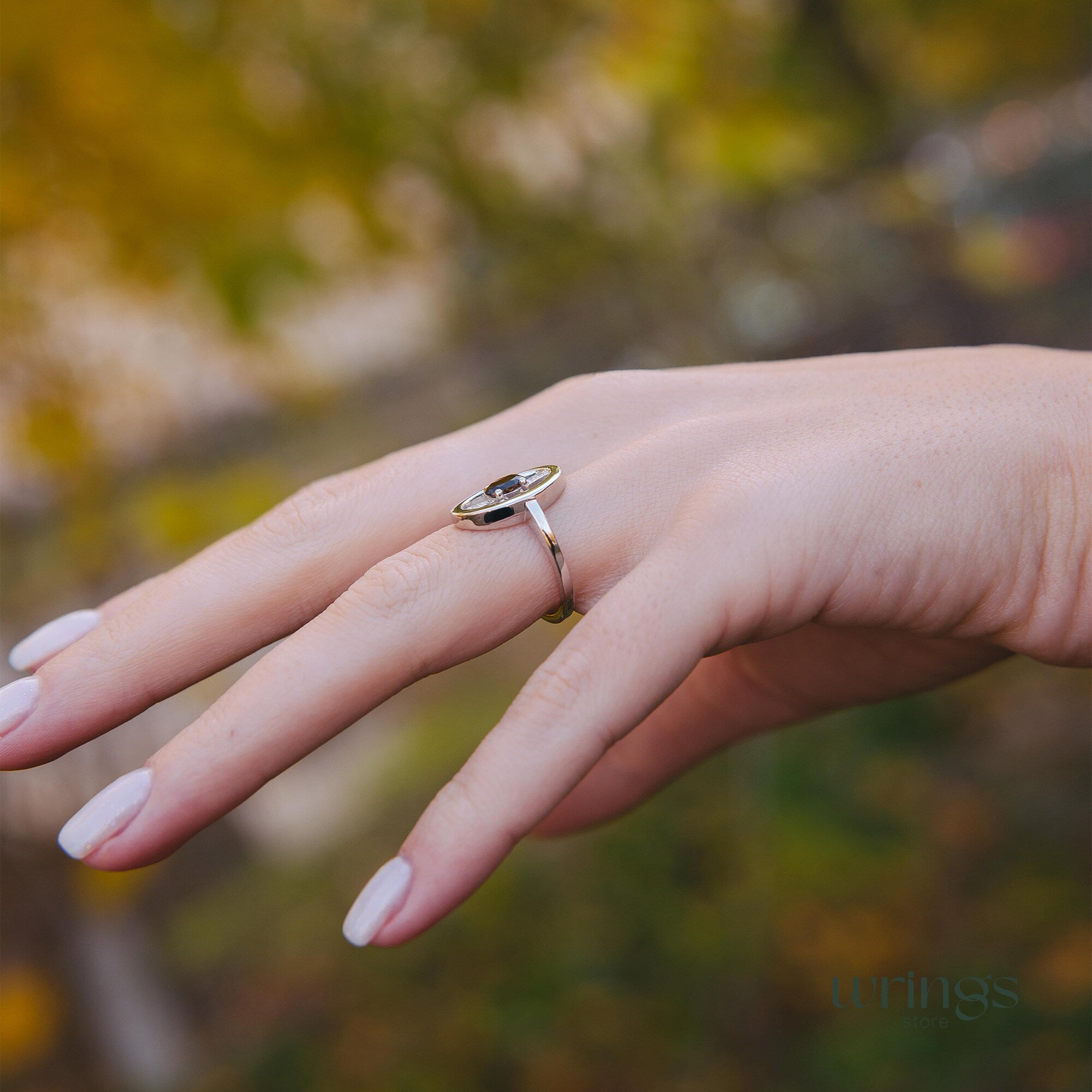 Smoky Quartz Silver Open Oval Engagement Ring