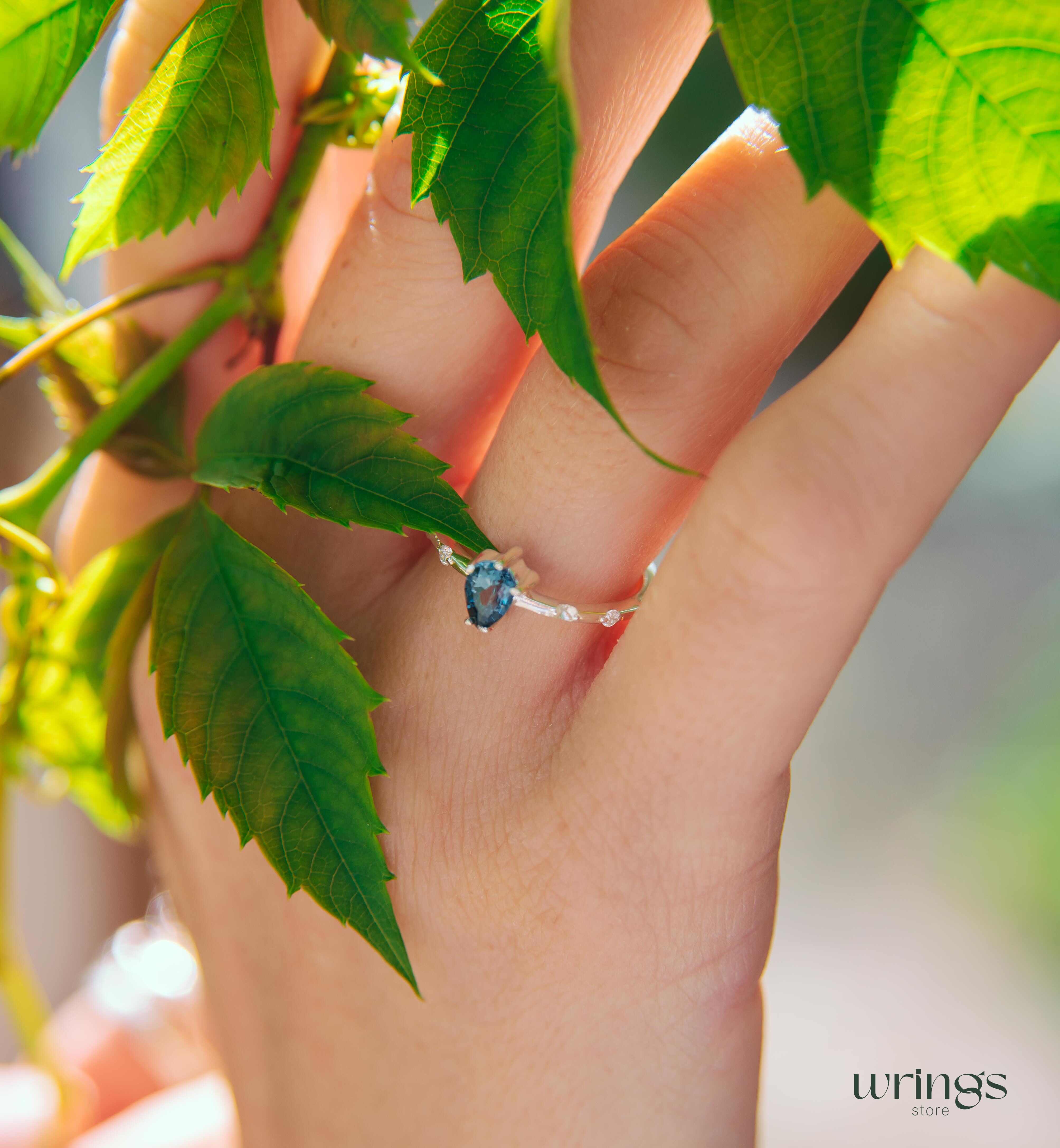 Pear Topaz & CZ Side Stone Engagement Ring Sterling Silver