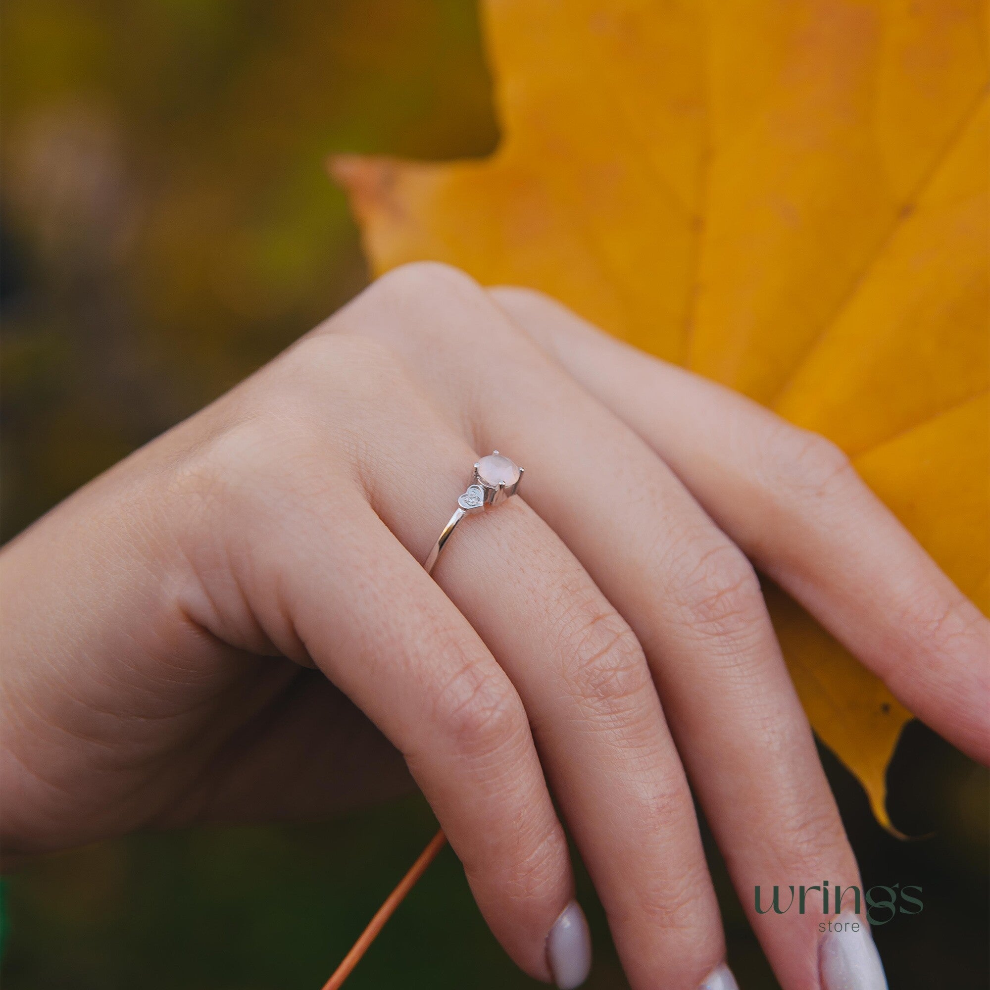 Rose Quartz Engagement Ring Silver & CZ Heart