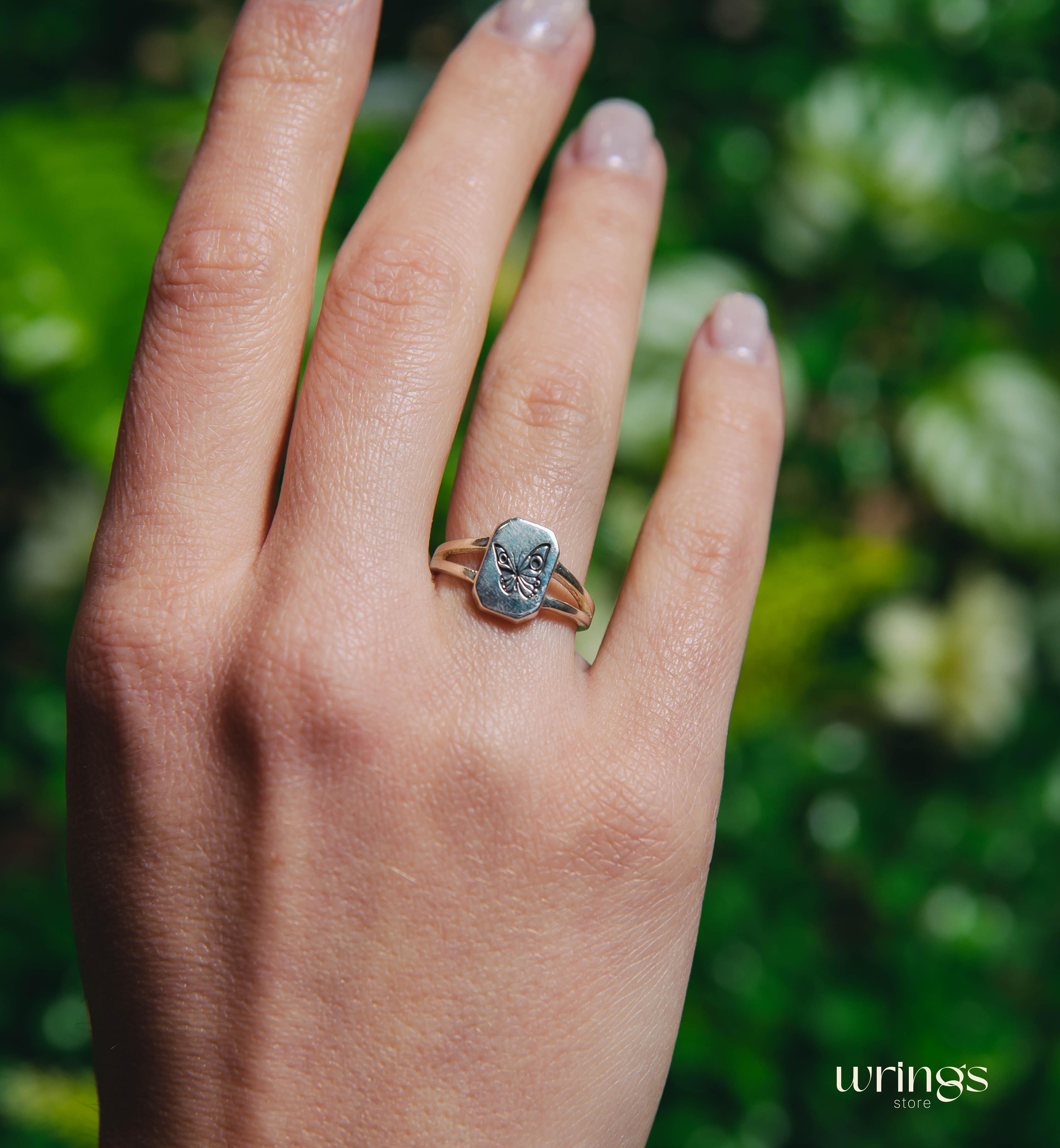 Minimalist Butterfly Signet Ring Sterling Silver