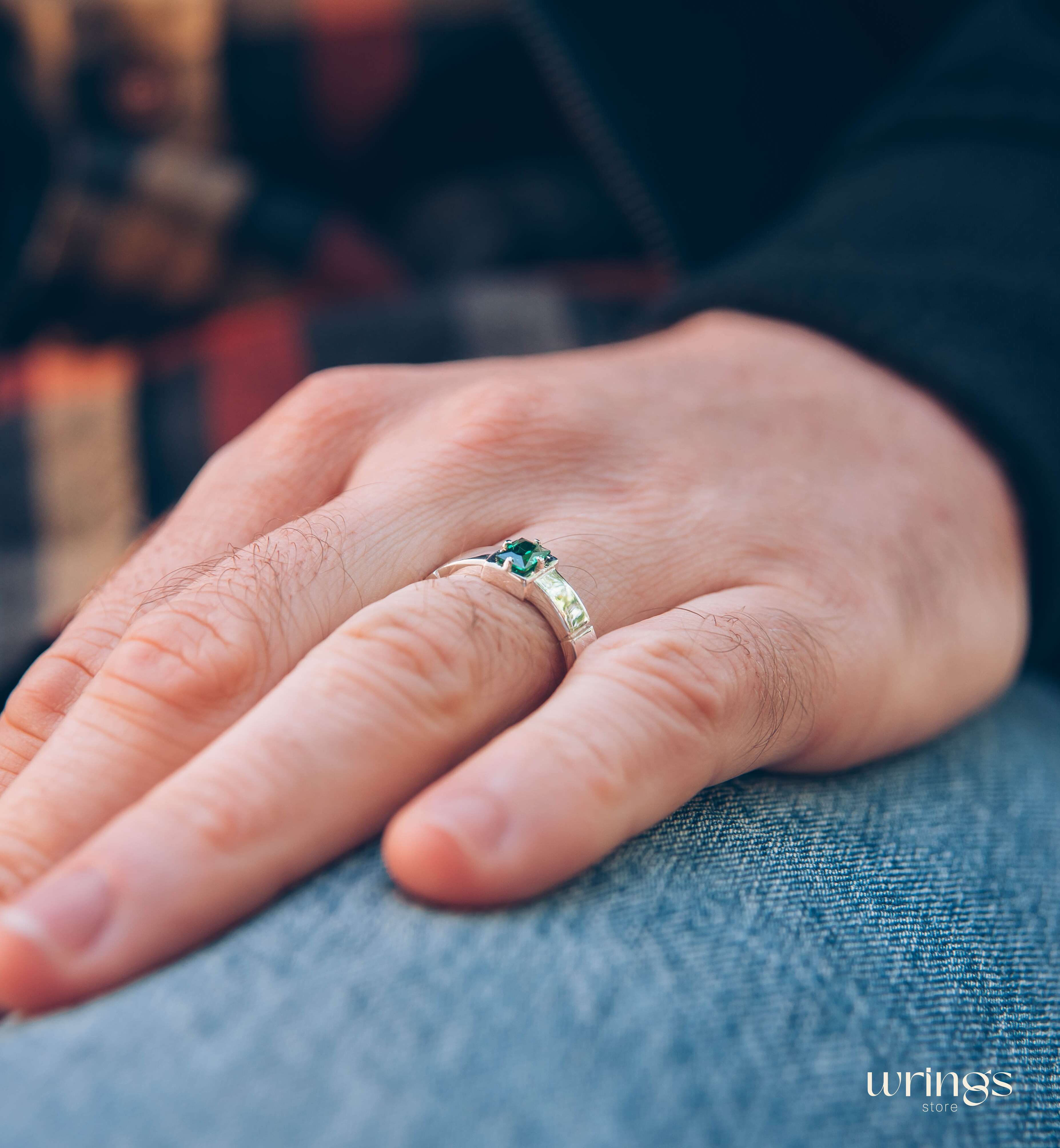 Solitaire Silver Wide Engagement Ring Octagon Gemstone