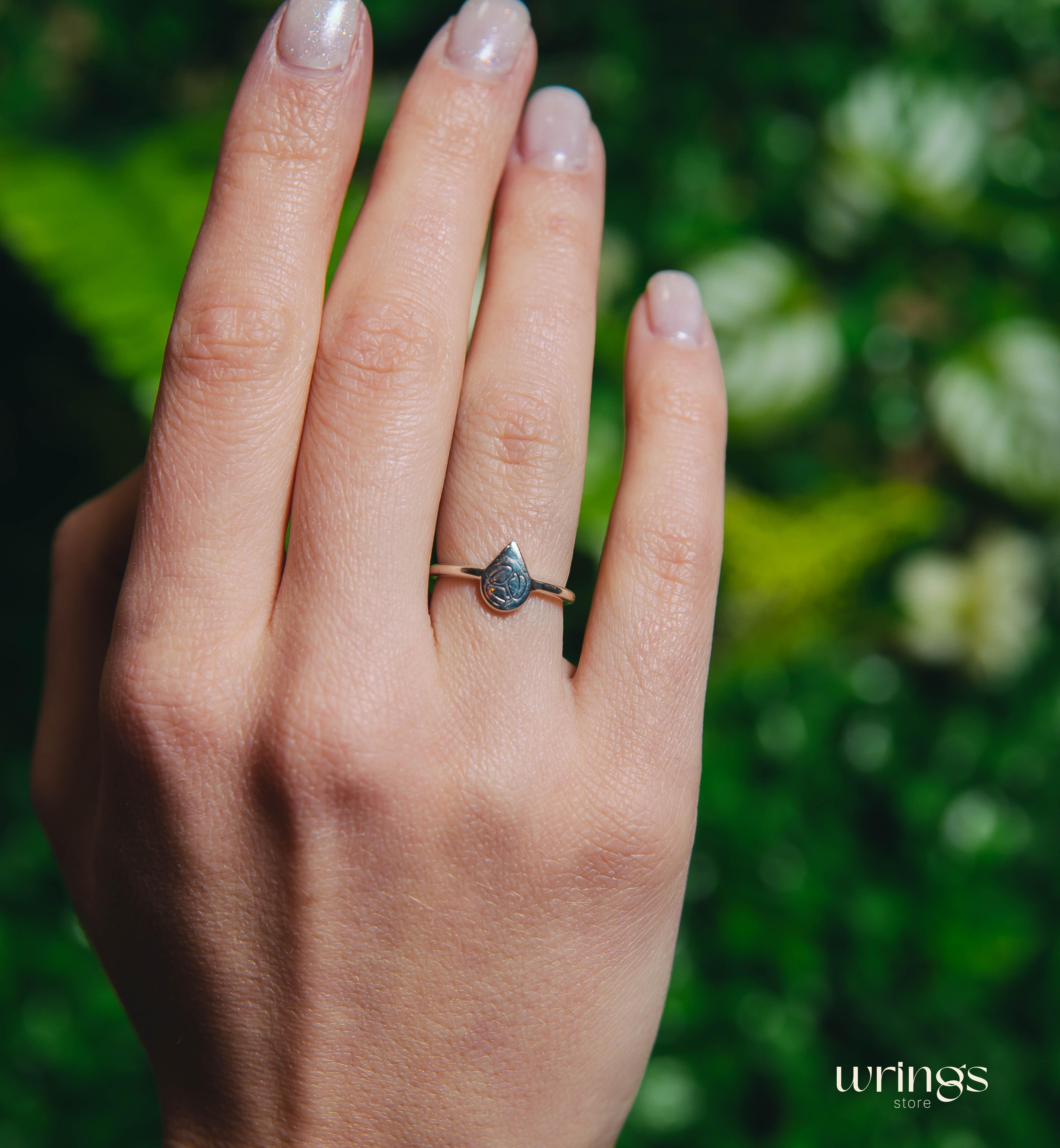 Pear Head Small Signet Ring for Ladies Sterling Silver