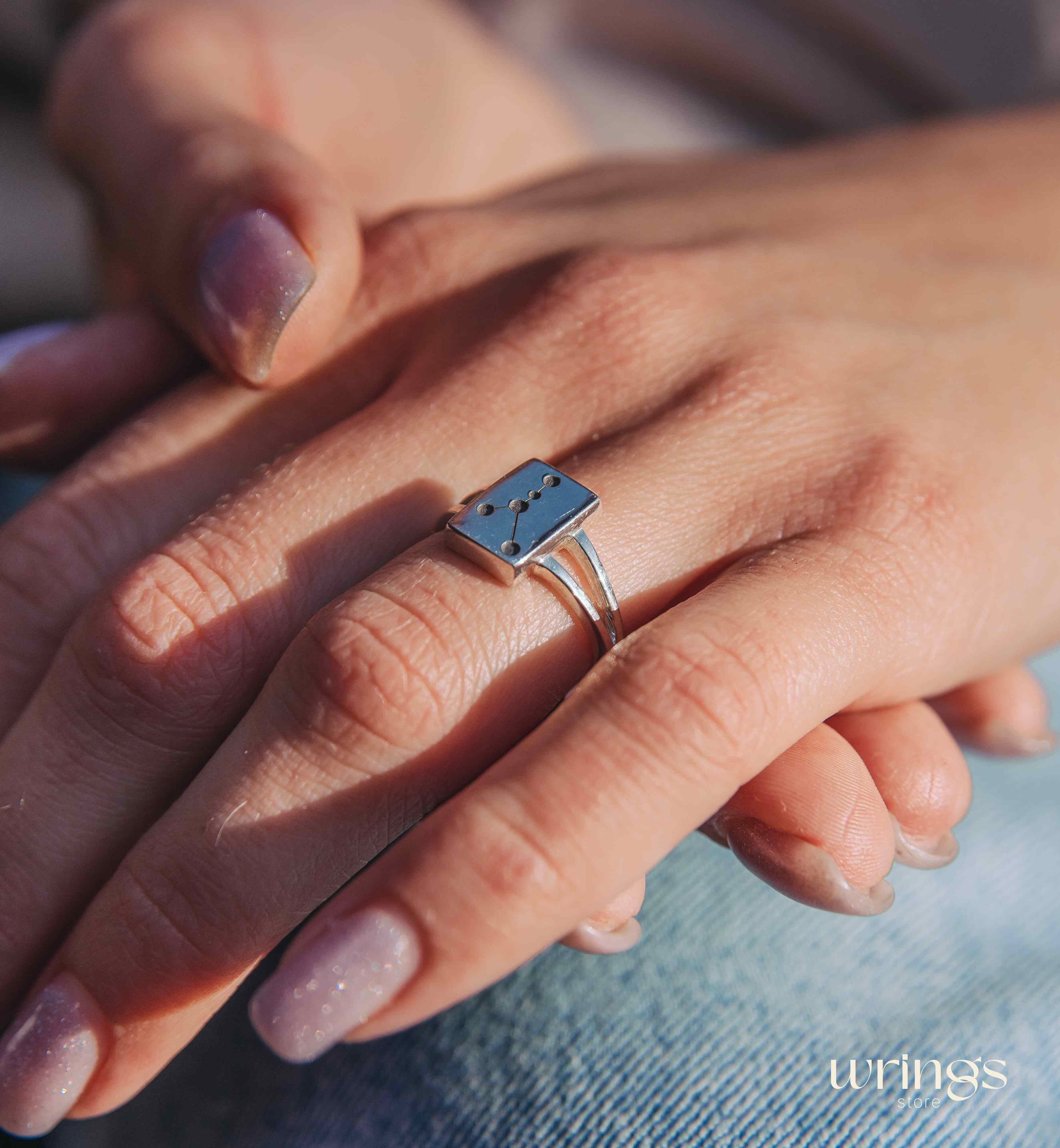 Engraved Сonstellation Sterling Silver Signet Ring